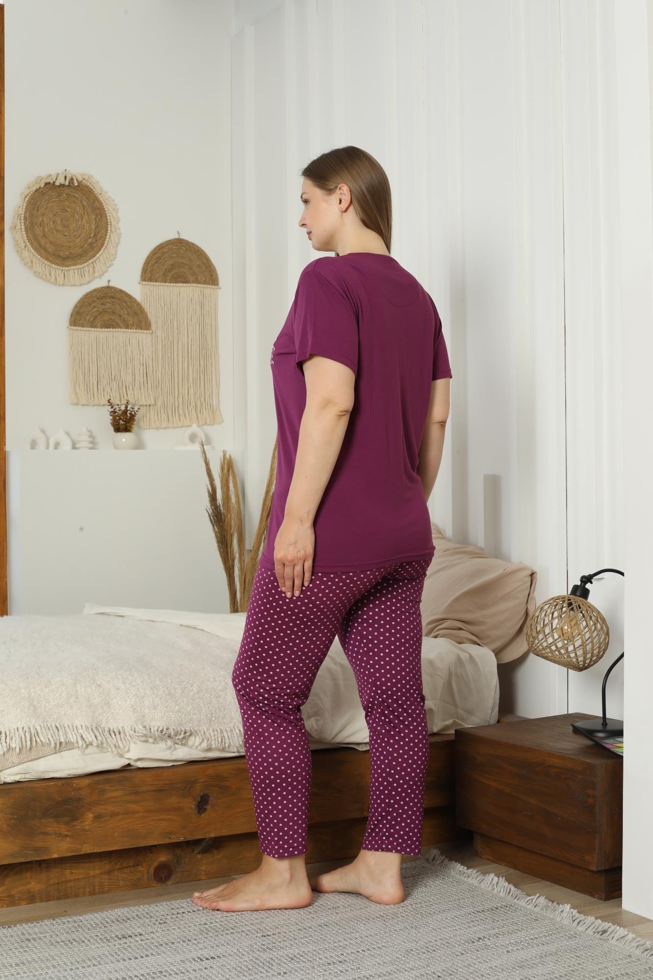 Battal viskon kısa kol pijama takımı