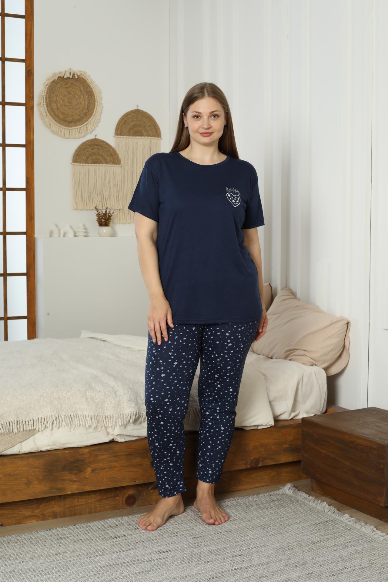 Battal viskon kısa kol pijama takımı