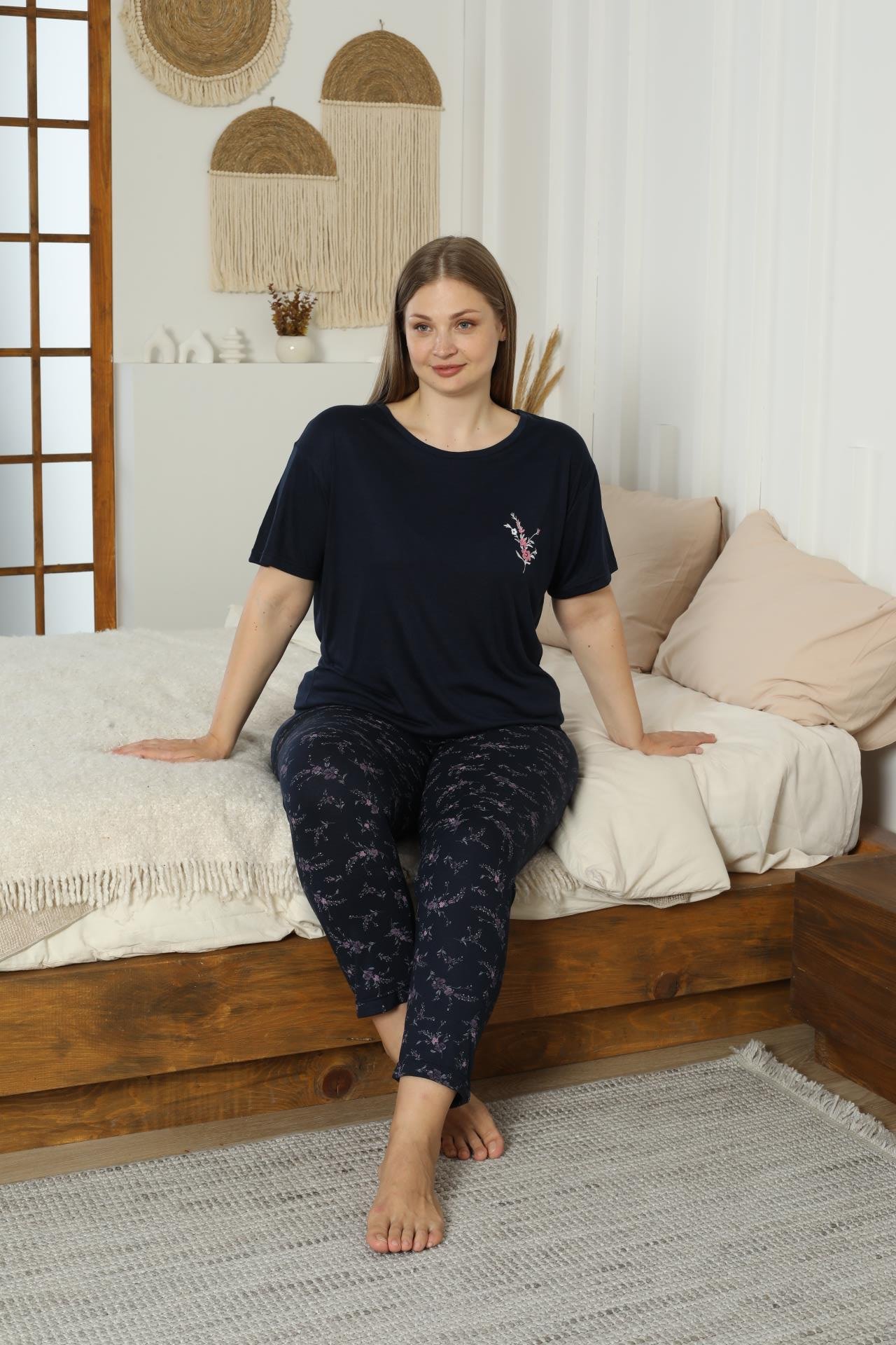 Battal viskon kısa kol pijama takımı
