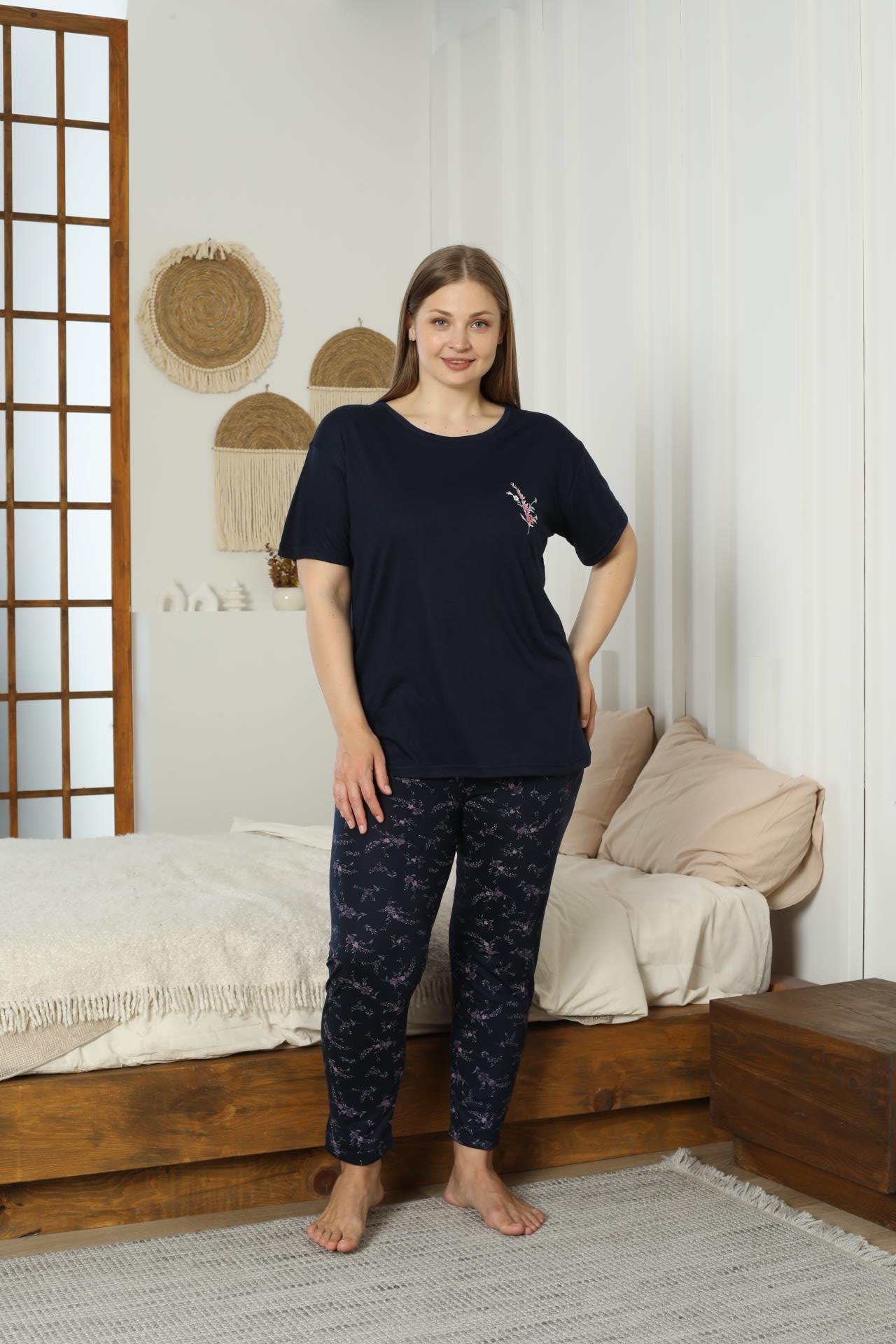 Battal viskon kısa kol pijama takımı