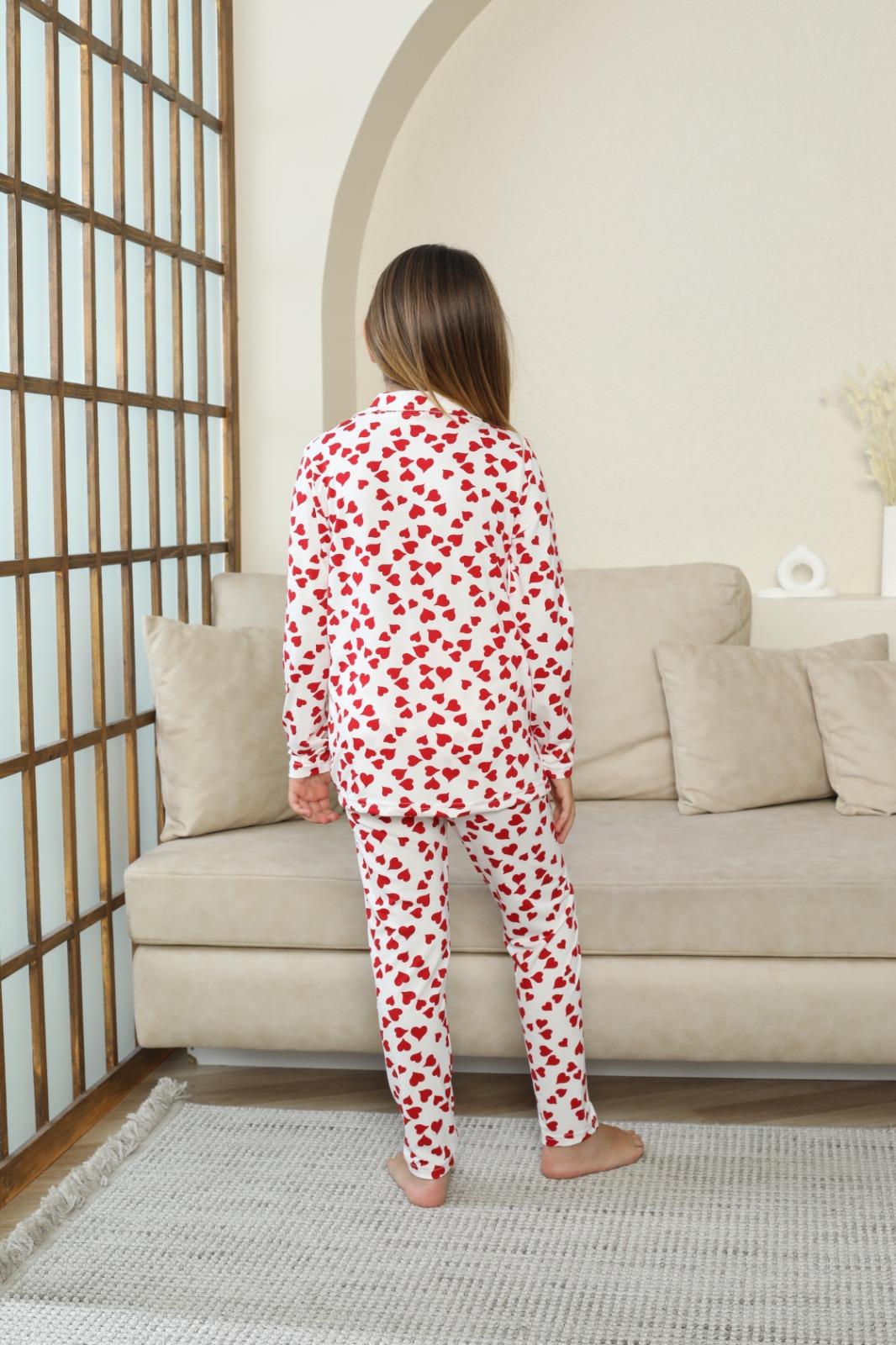 Çocuk Milan Düğmeli Beyaz Uzun Kol Pijama Takımı