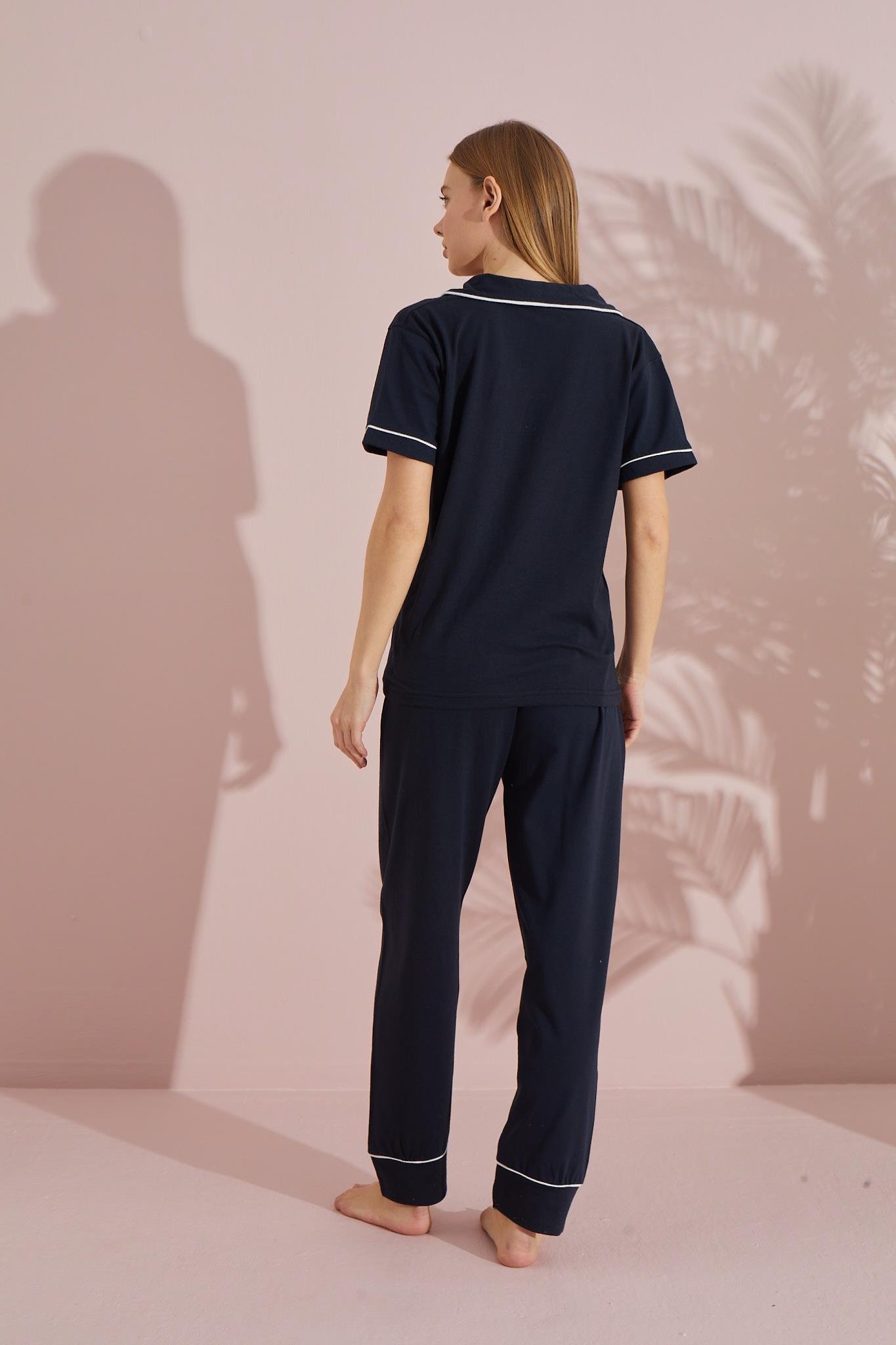 Düğmeli Pamuklu Kısa Kol Pijama Takımı