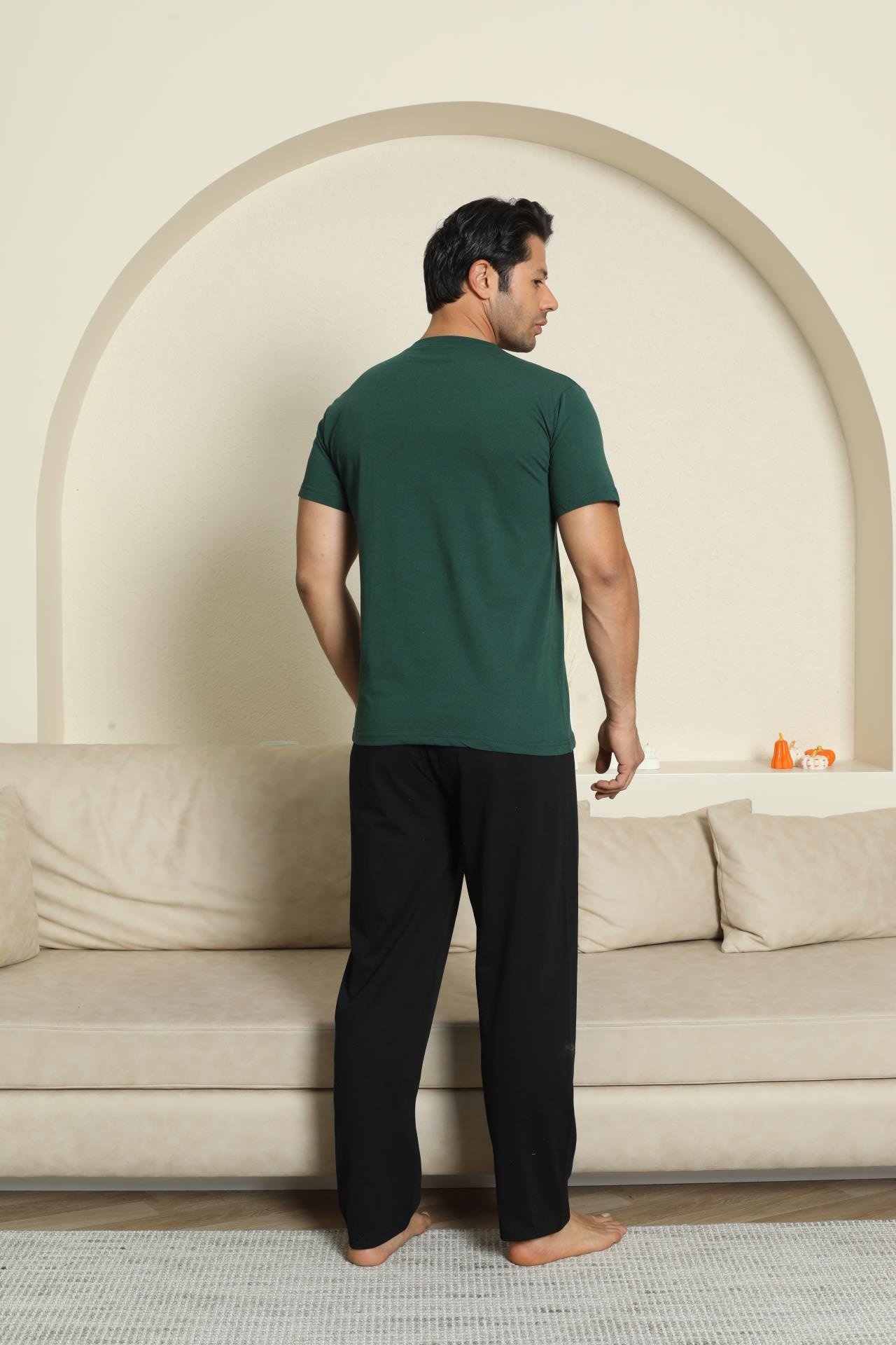 Erkek Pamuk Cepli Yeşil Pijama Takımı