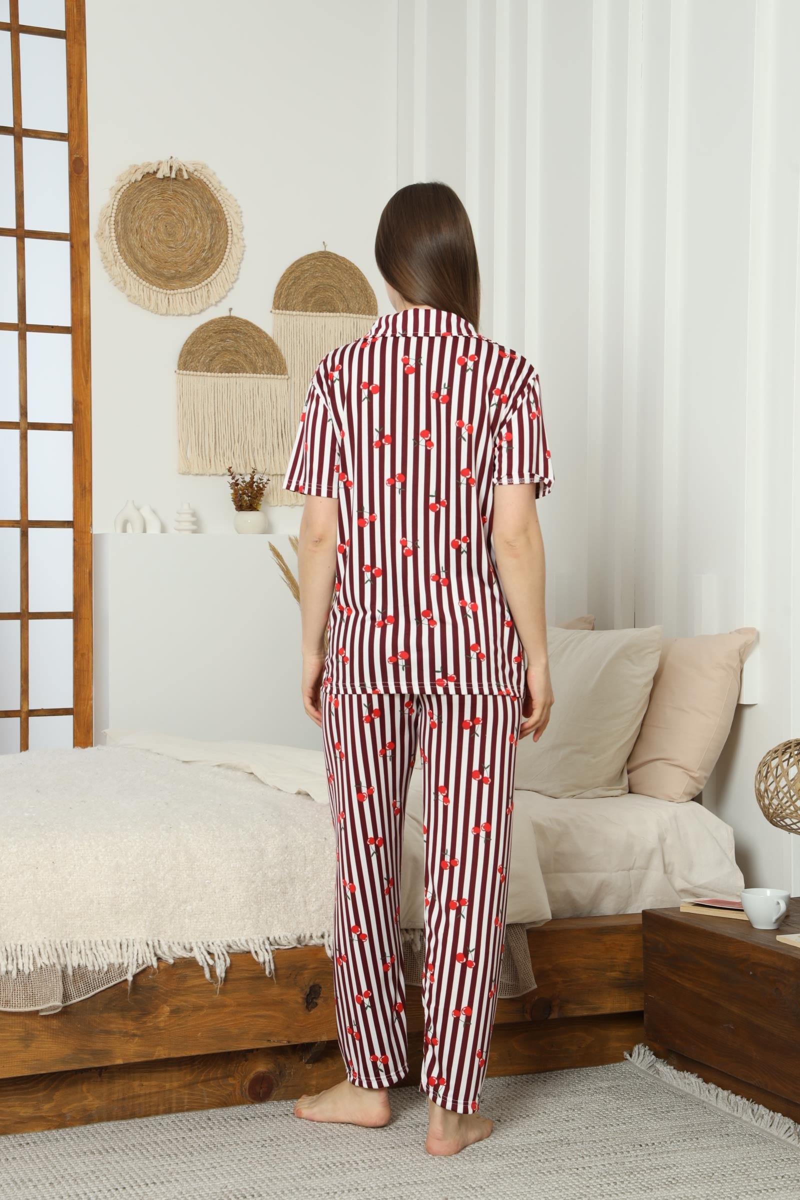 Kadın Düğmeli Milan Kısa Kol Pijama Takımı