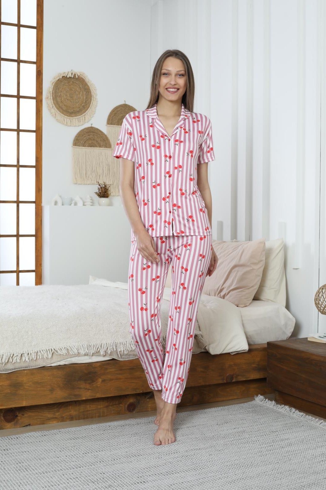 Kadın Düğmeli Milan Kısa Kol Pijama Takımı