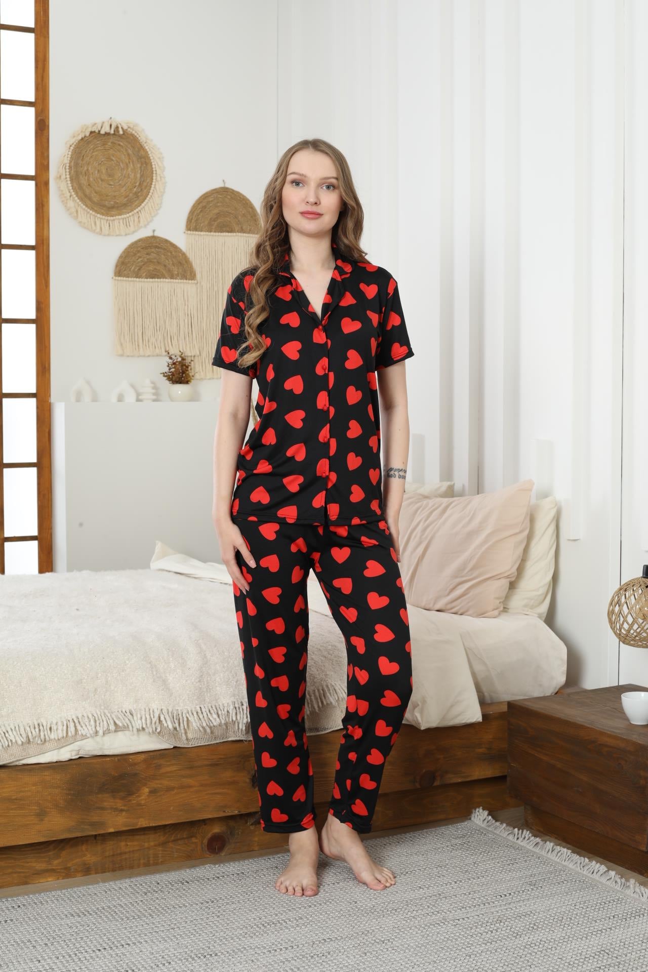Kadın Düğmeli Milan Kısa Kol Pijama Takımı