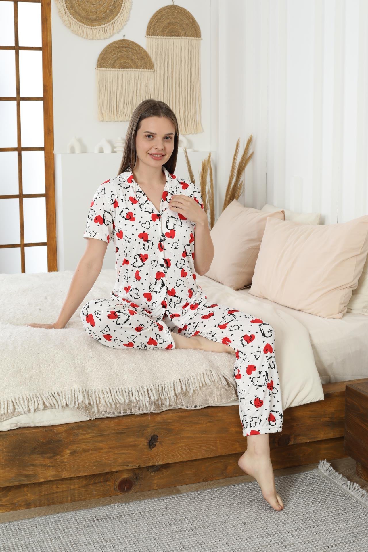 Kadın Düğmeli Milan Kısa Kol Pijama Takımı