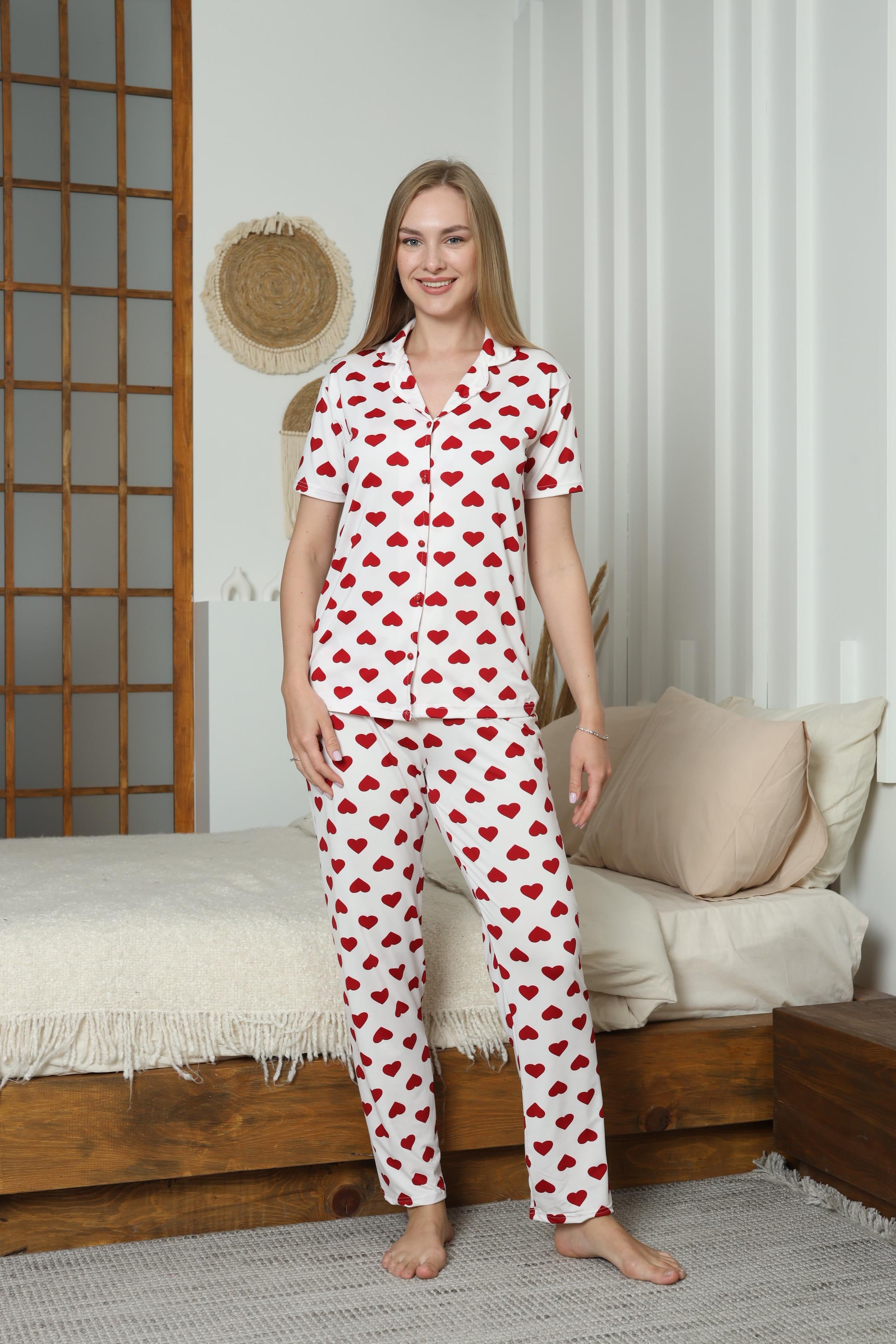 Kadın Düğmeli Milan Kısa Kol Pijama Takımı