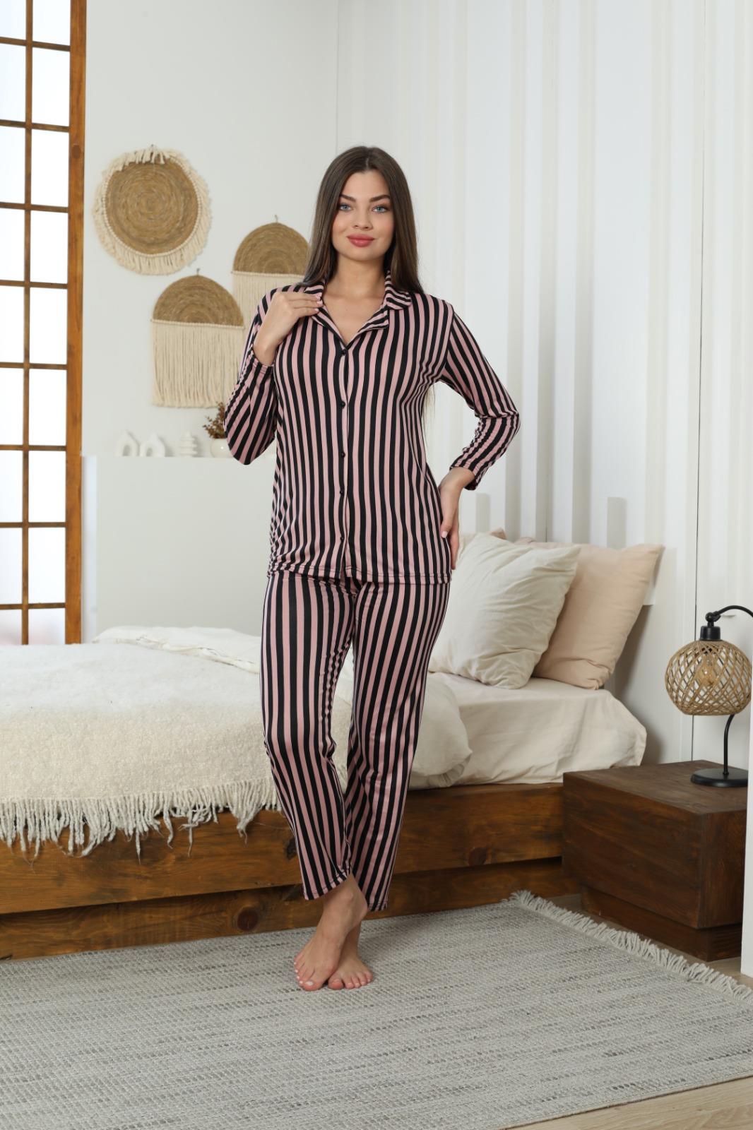 Kadın Milan Düğmeli Uzun Kol Pijama Takımı