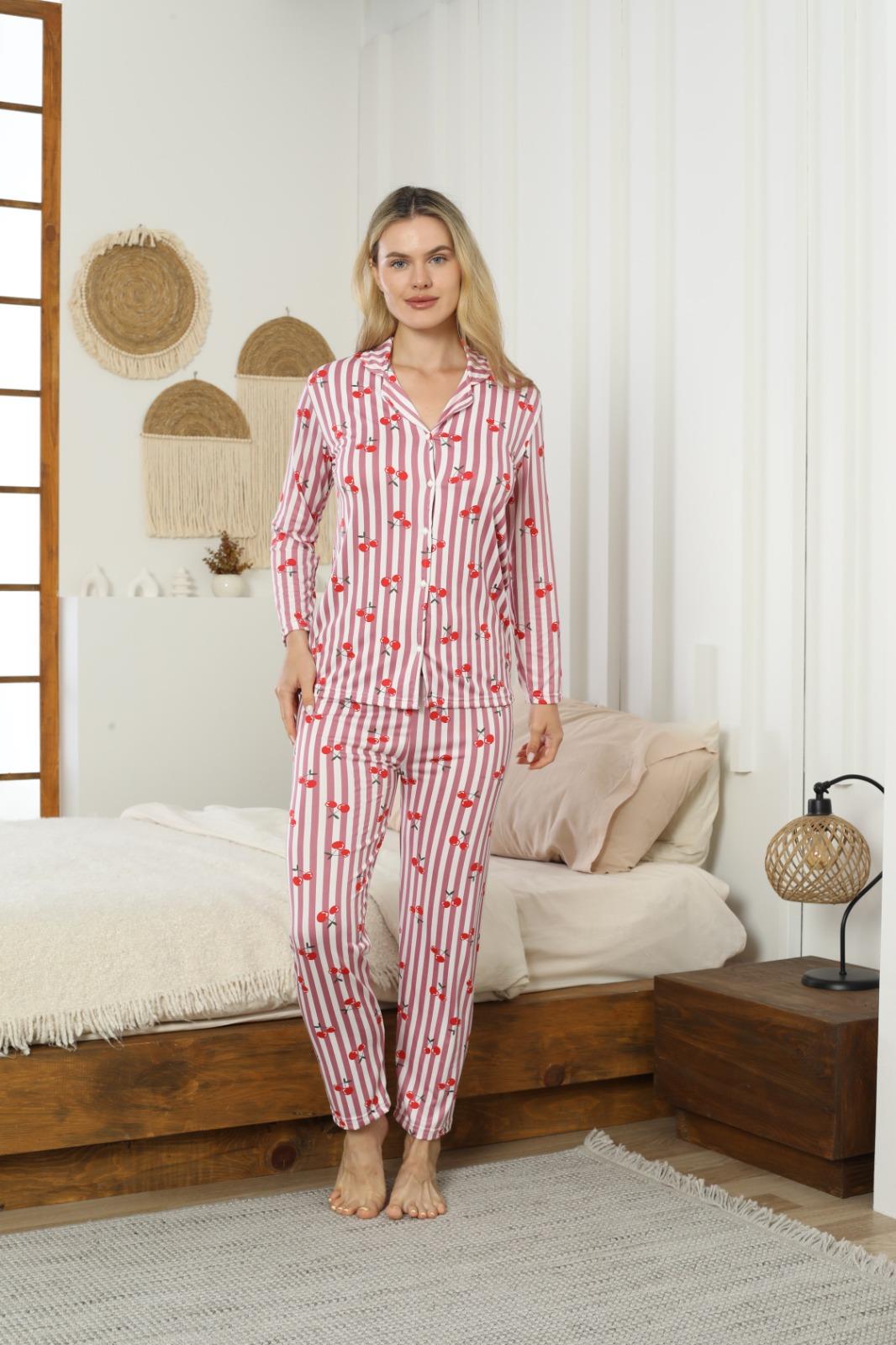 Kadın Milan Düğmeli Uzun Kol Pijama Takımı