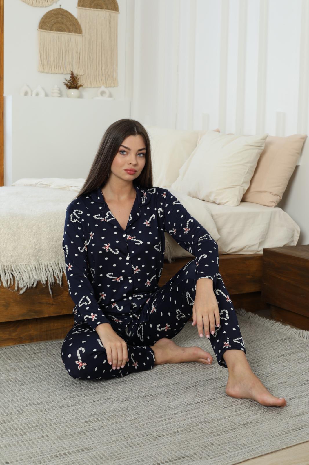 Kadın Milan Düğmeli Uzun Kol Pijama Takımı