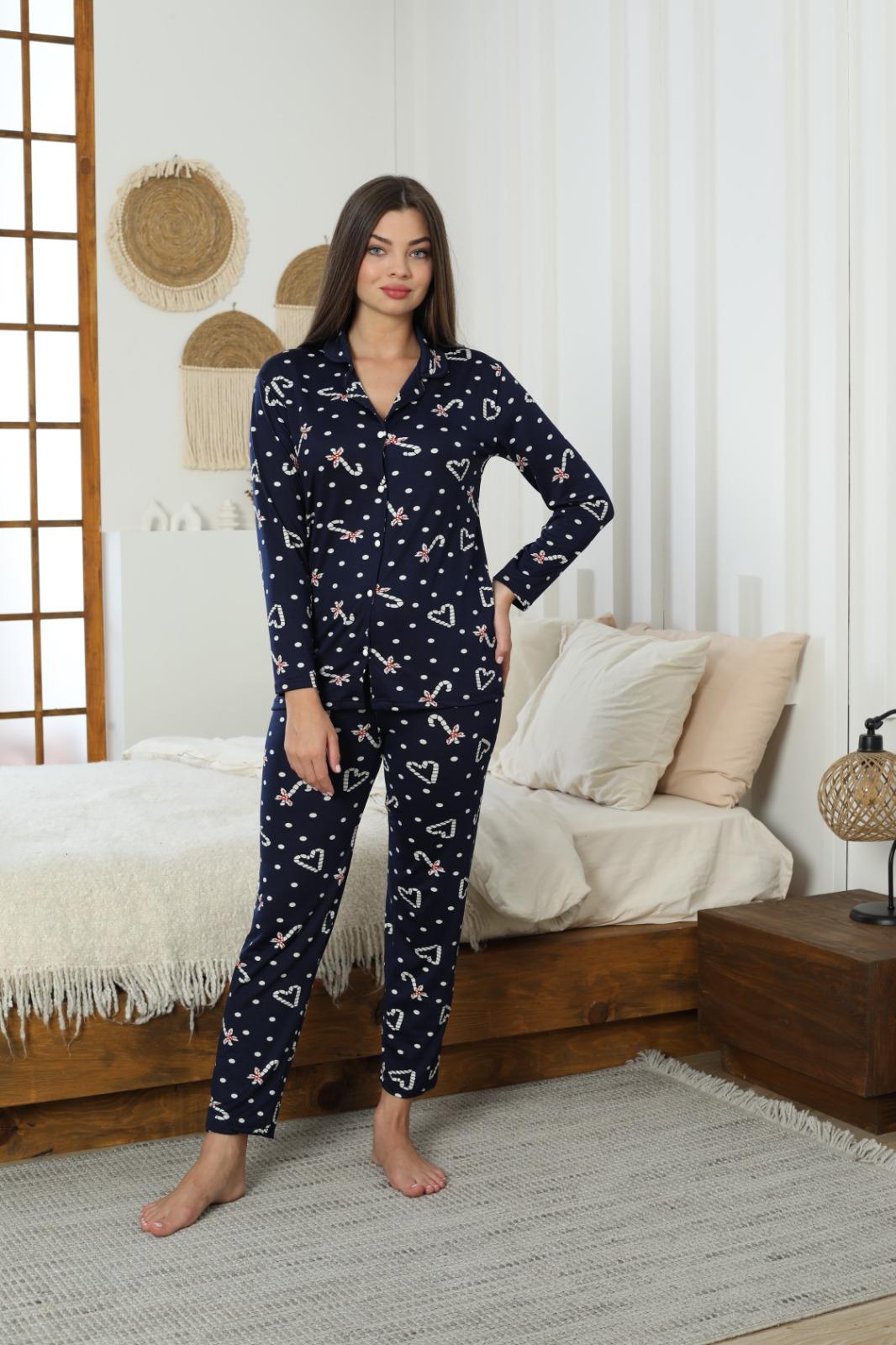 Kadın Milan Düğmeli Uzun Kol Pijama Takımı