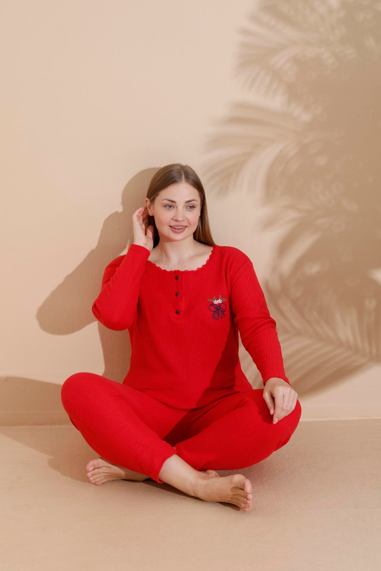 KIŞLIK GENİŞ KALIP ANNE UZUN KOLLU PIJAMA TAKIMI