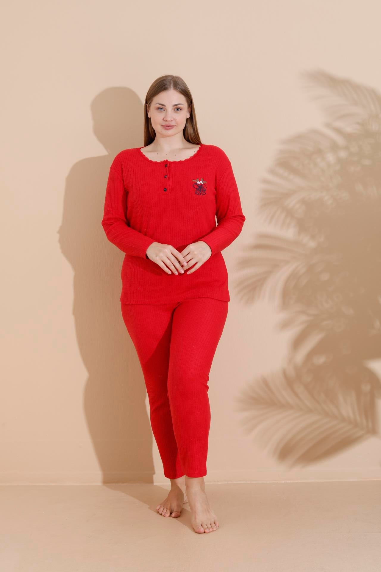 KIŞLIK GENİŞ KALIP ANNE UZUN KOLLU PIJAMA TAKIMI