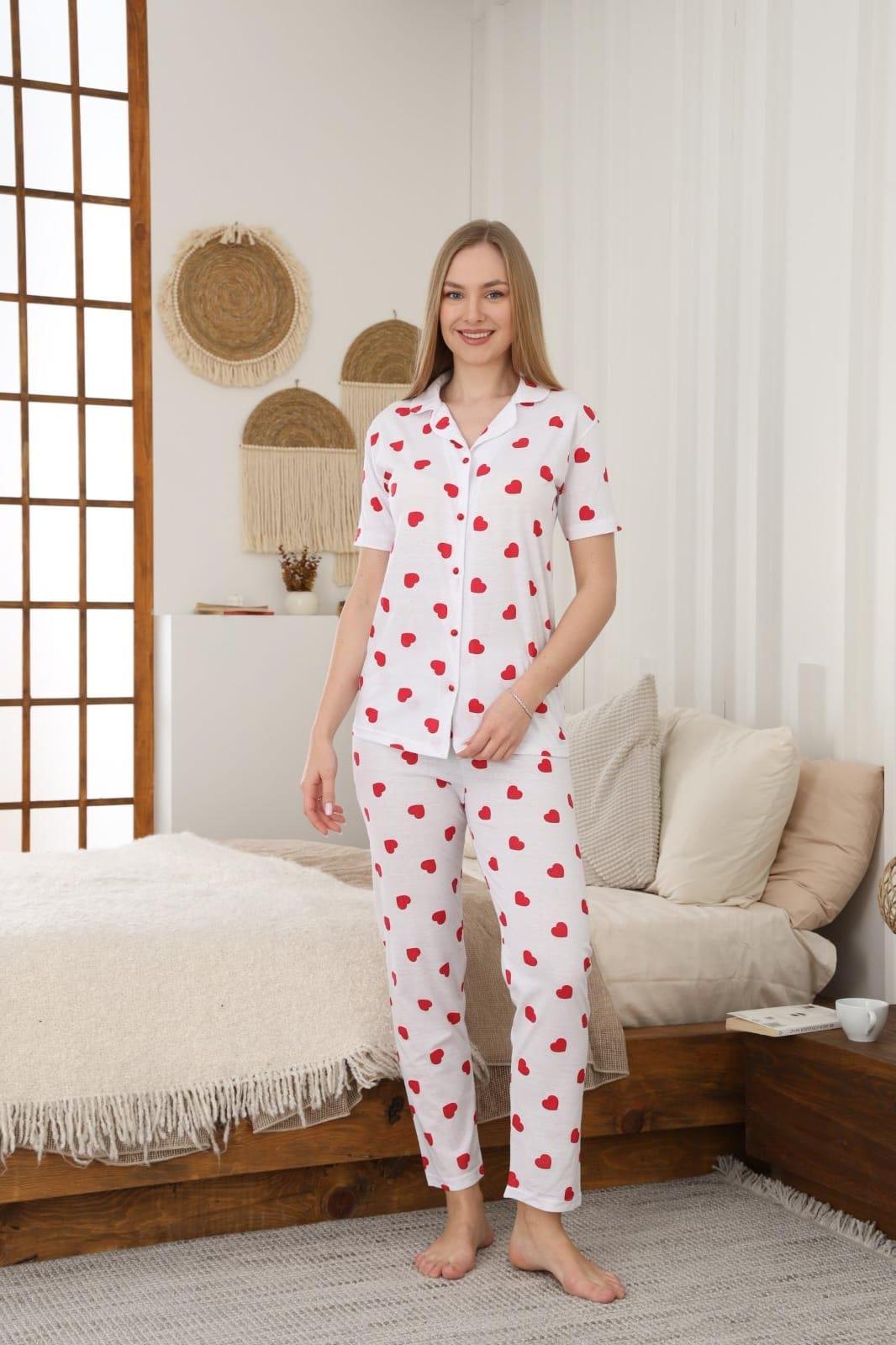 SÜPREM DÜĞMELİ KISA KOL PIJAMA TAKIMI
