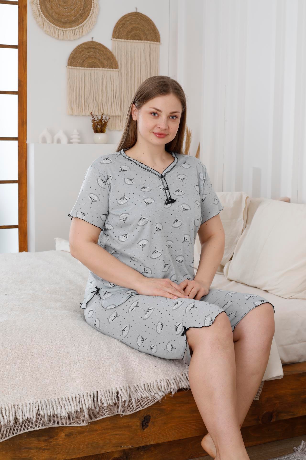 Viskon Battal Kaprı Kısa Kol Pijama Takımı
