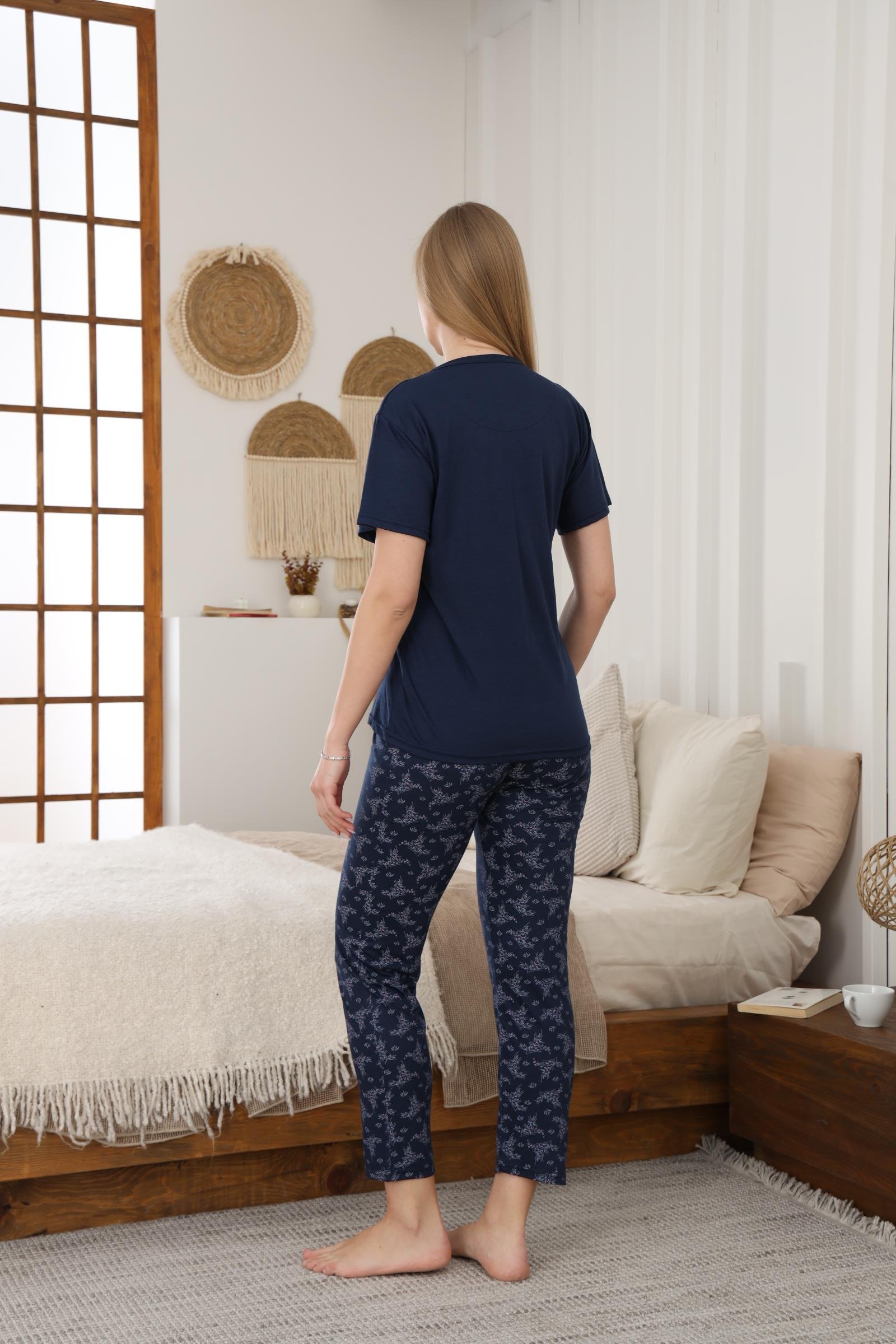 VİSKON KADIN KISA KOL PIJAMA TAKIMI