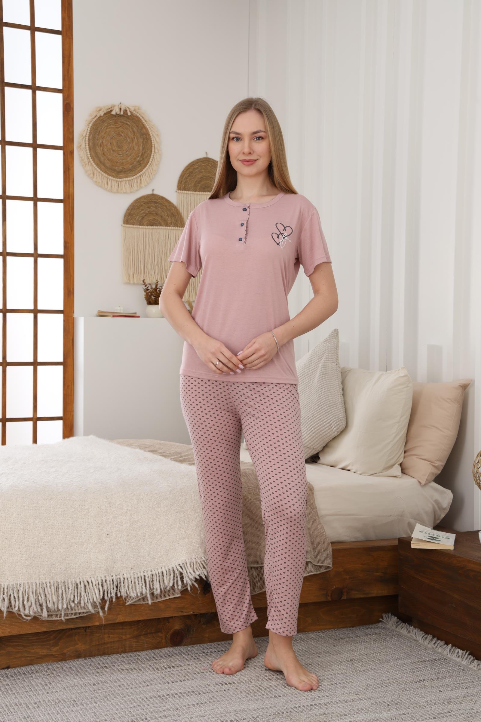 VİSKON KADIN KISA KOL PIJAMA TAKIMI