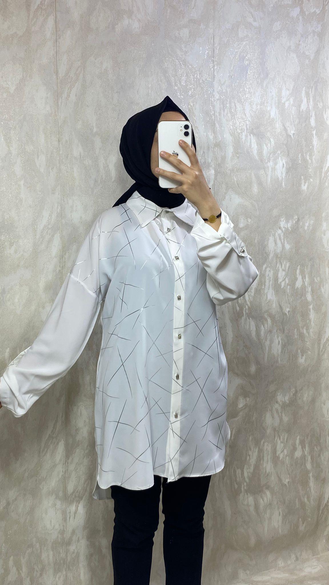 Çizgi Detaylı Tunik-BEYAZ
