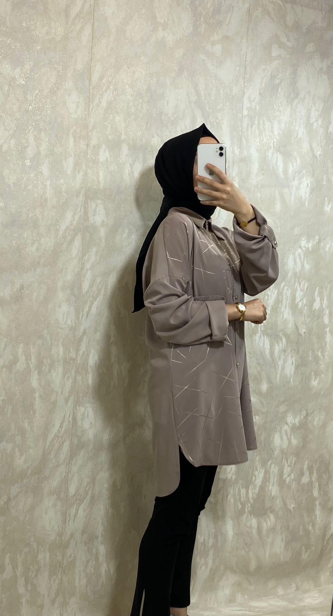 Çizgi Detaytı Tunik-Taş Rengi
