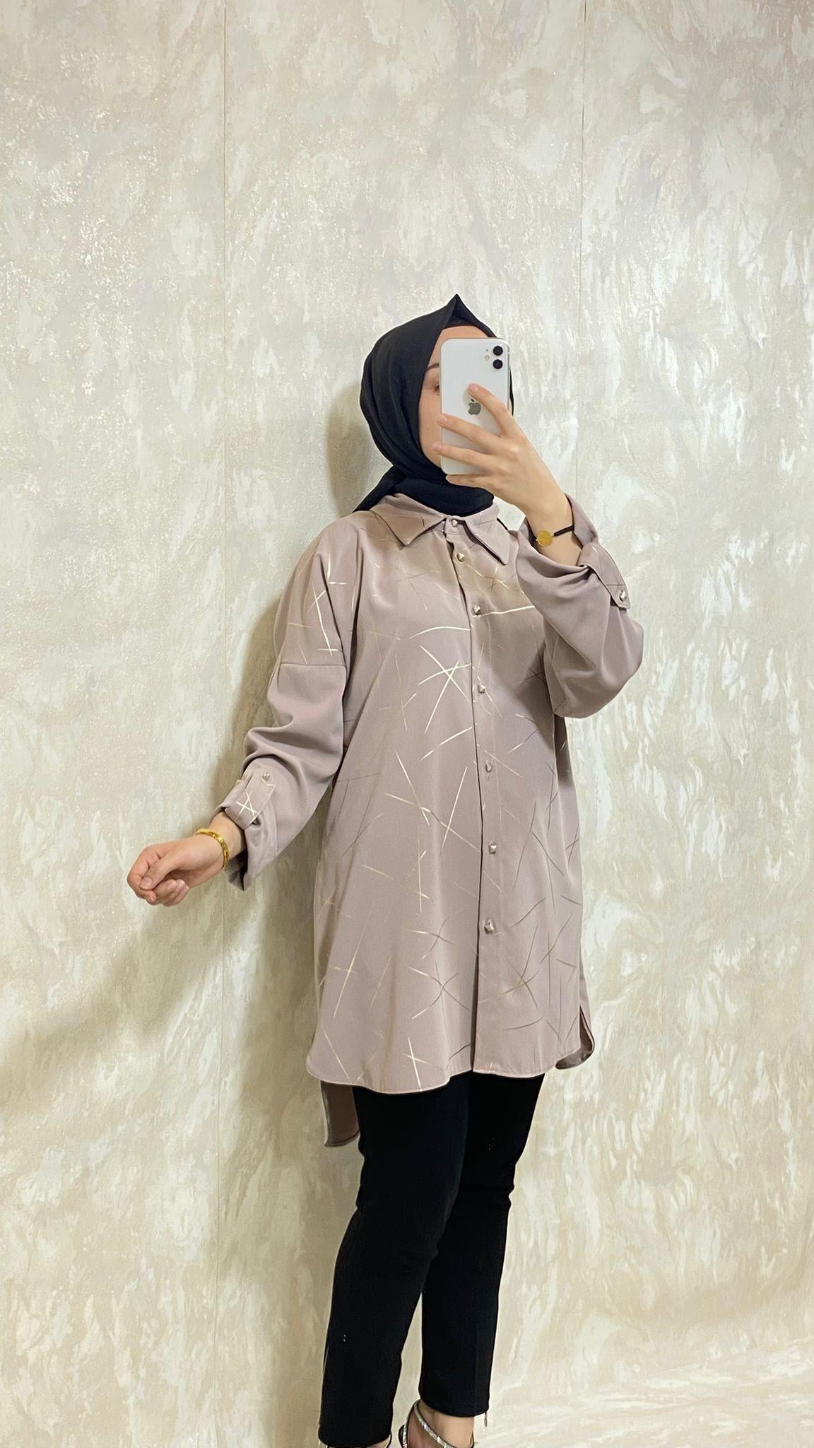 Çizgi Detaytı Tunik-Taş Rengi