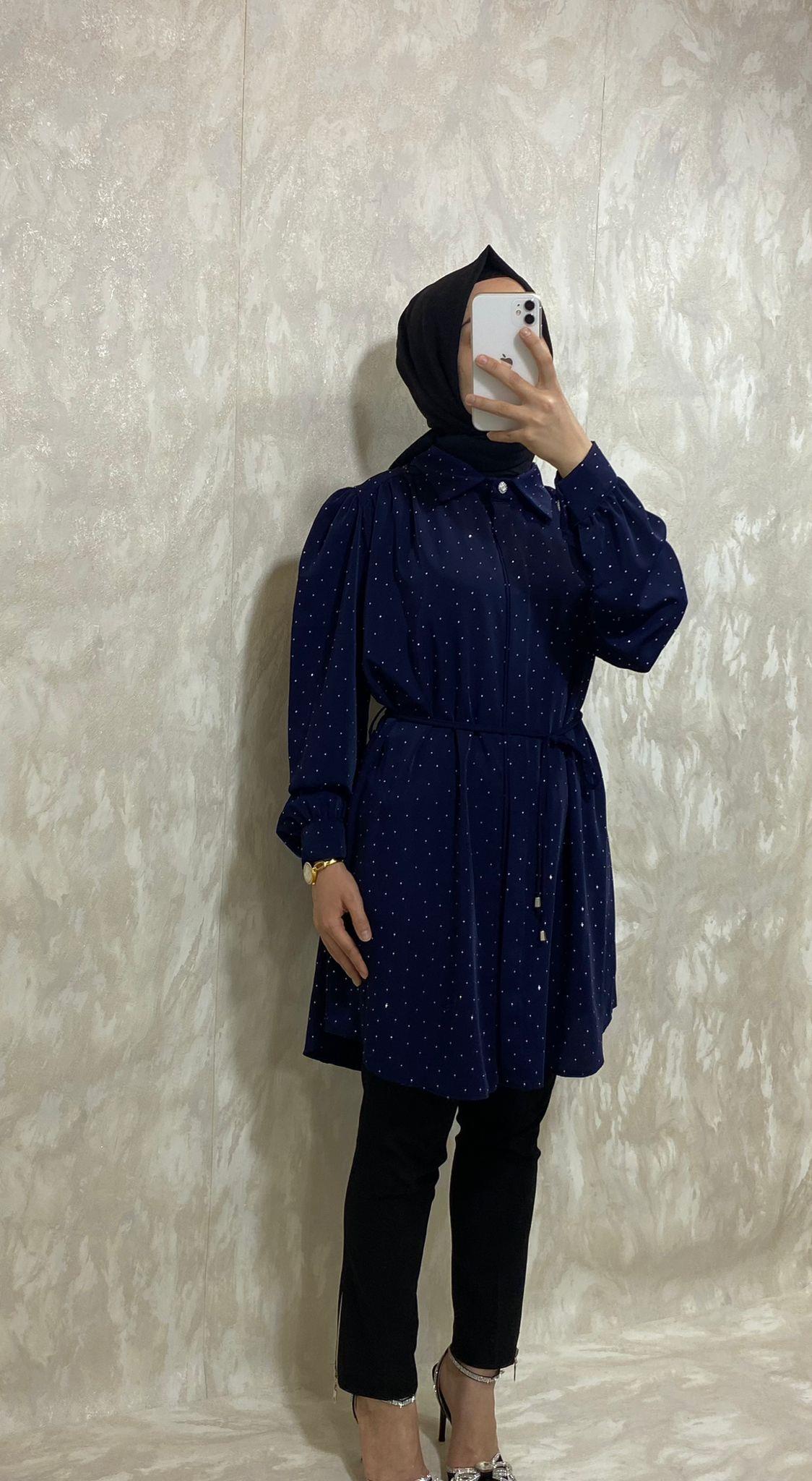 Taş Detaylı Tunik-LACİVERT