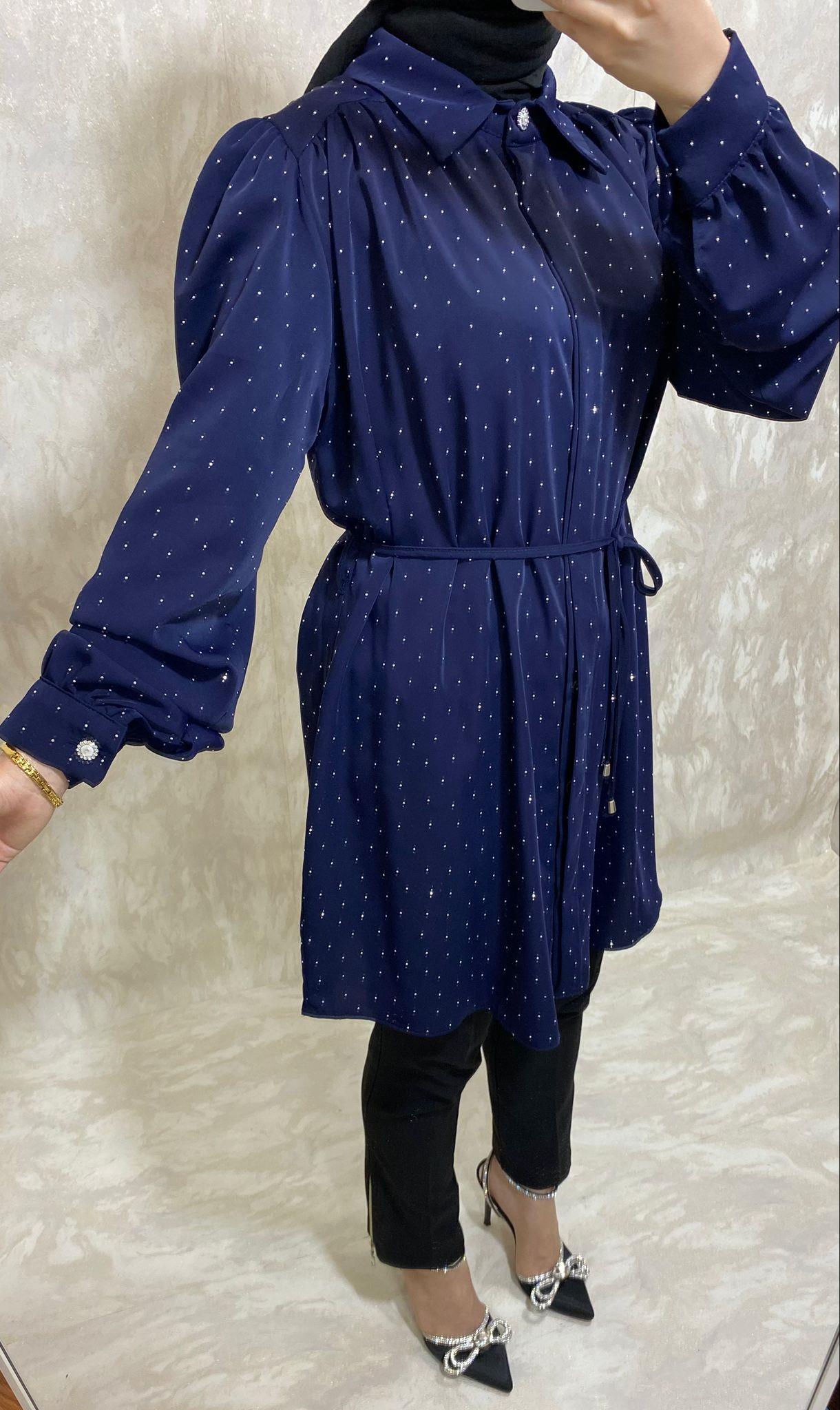 Taş Detaylı Tunik-LACİVERT