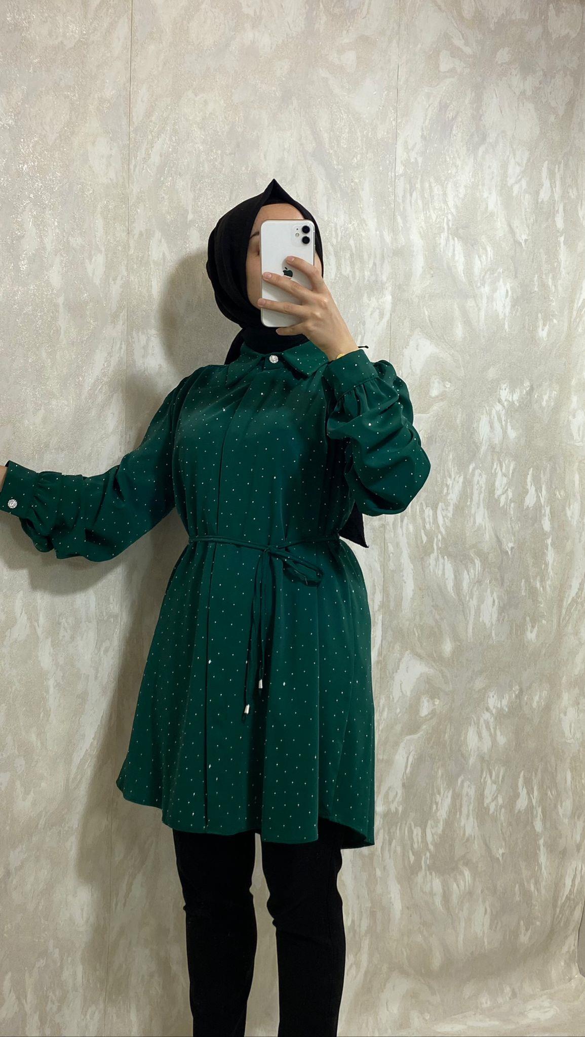 Taş Detaylı Tunik-YEŞİL