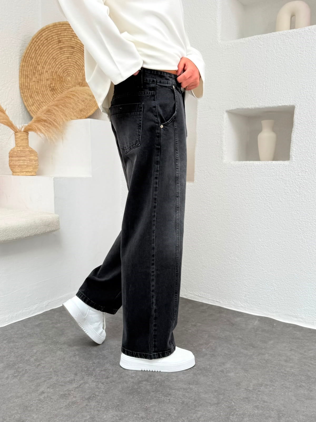 Aksesuar Şerit Detay Antrasit Baggy  Jean