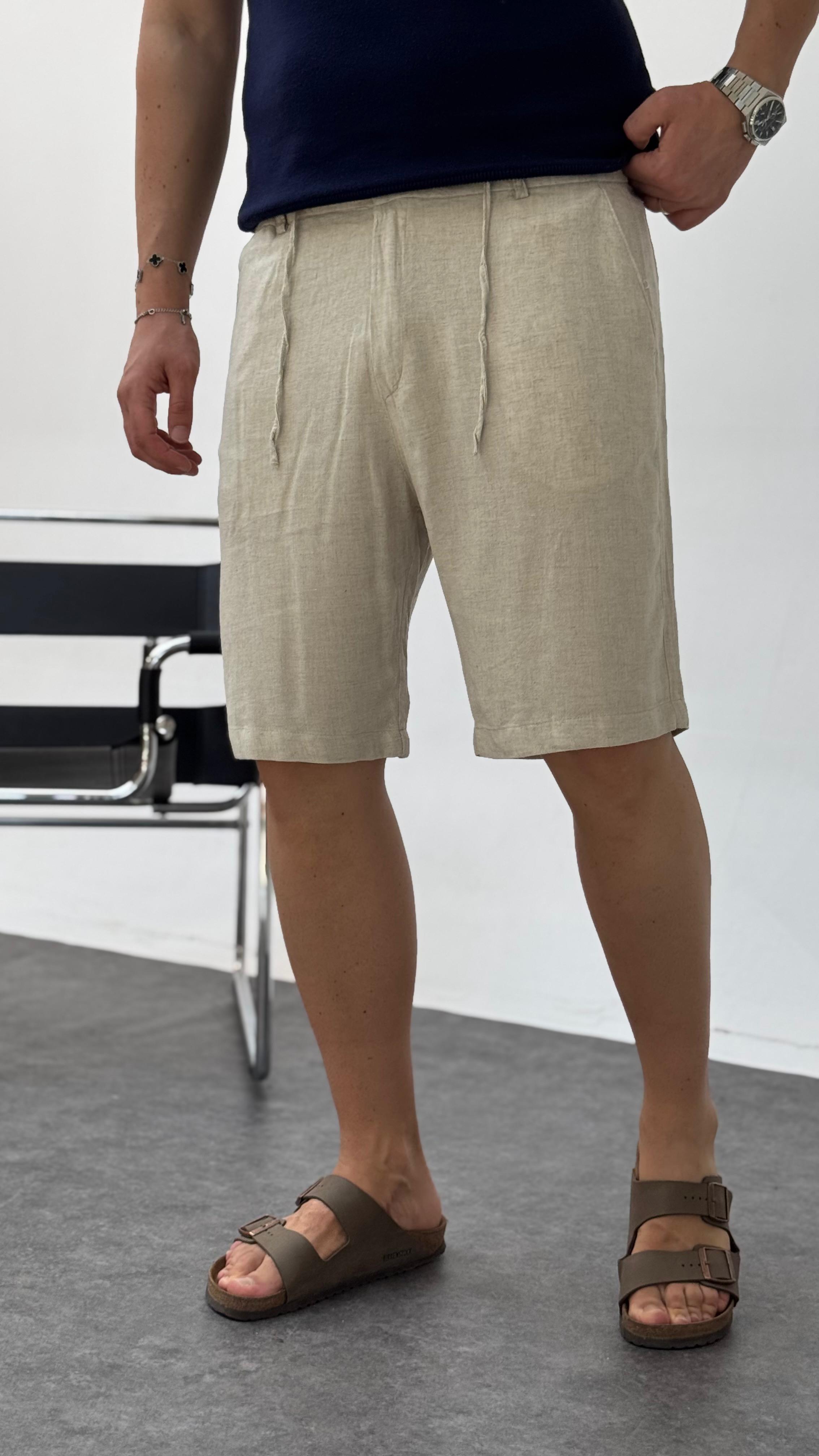 Baggy Kalıp Keten Şort Natural