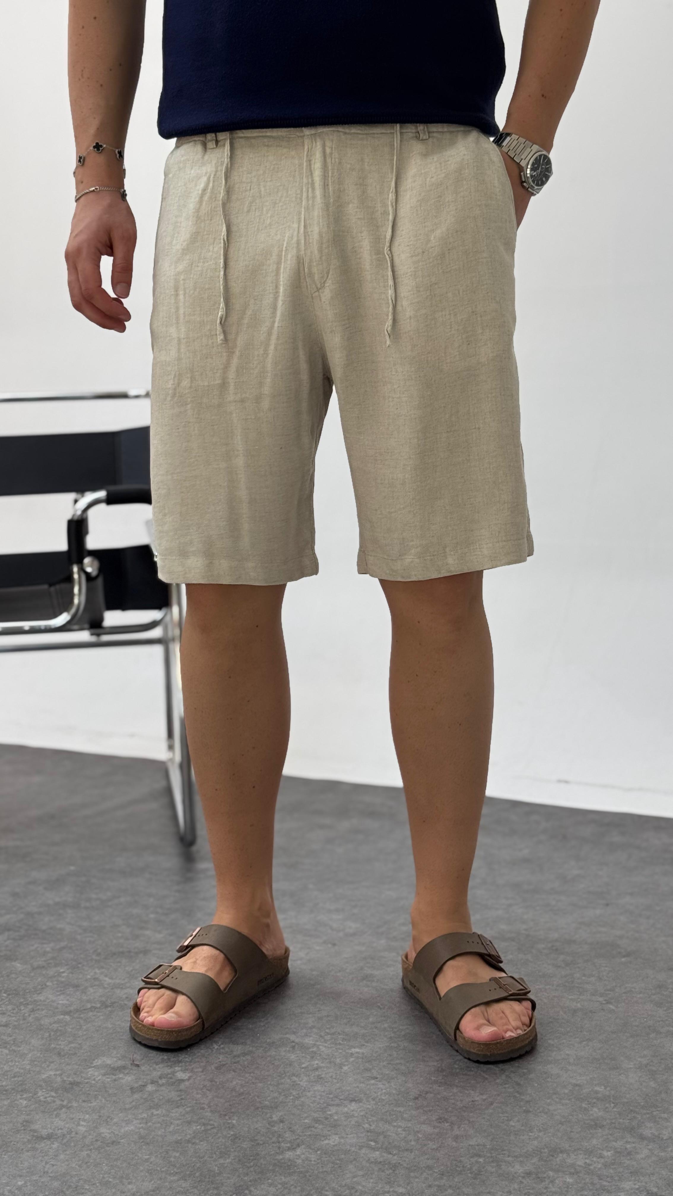 Baggy Kalıp Keten Şort Natural