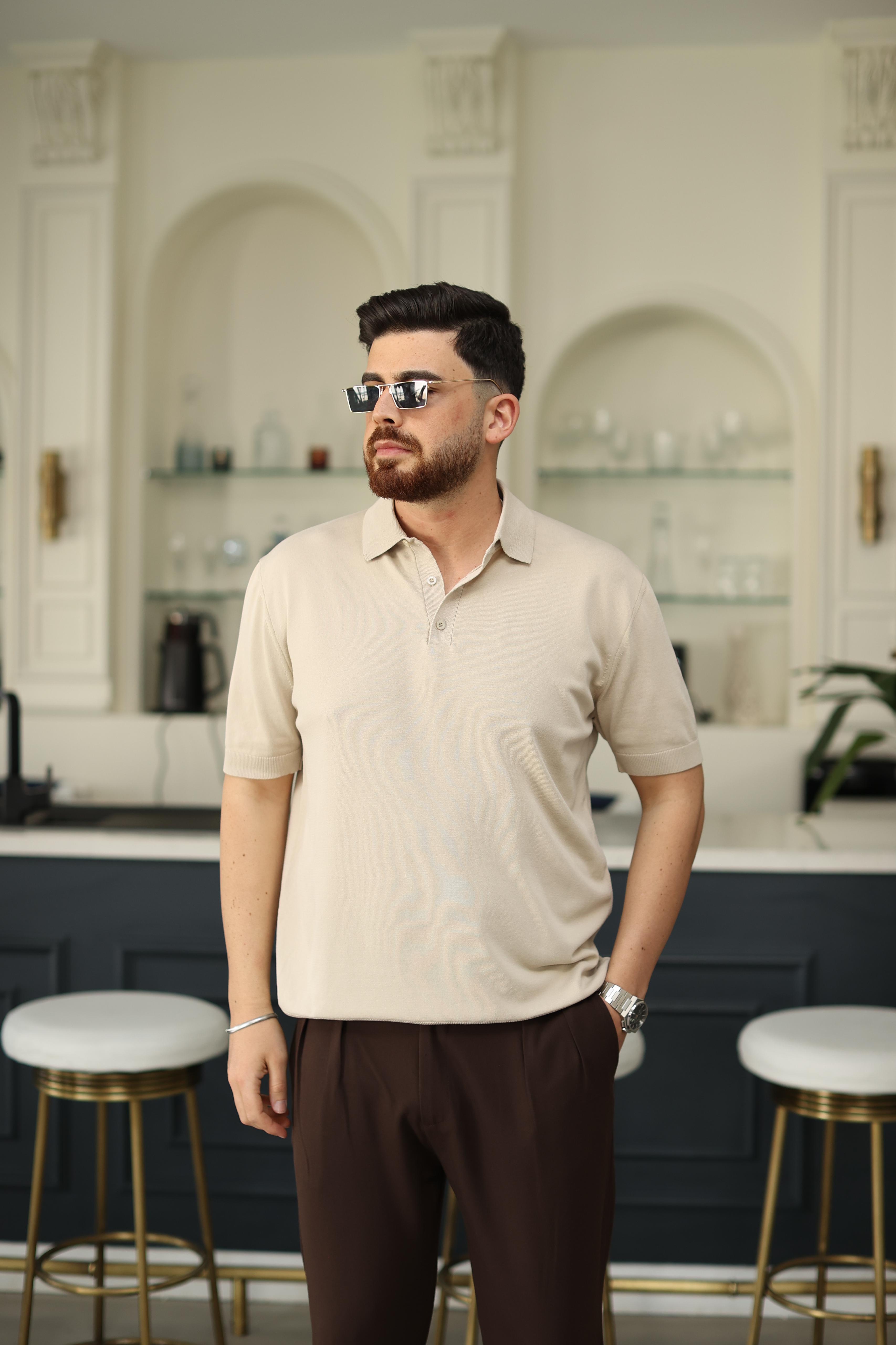 Basic Polo Yaka T-Shirt Krem