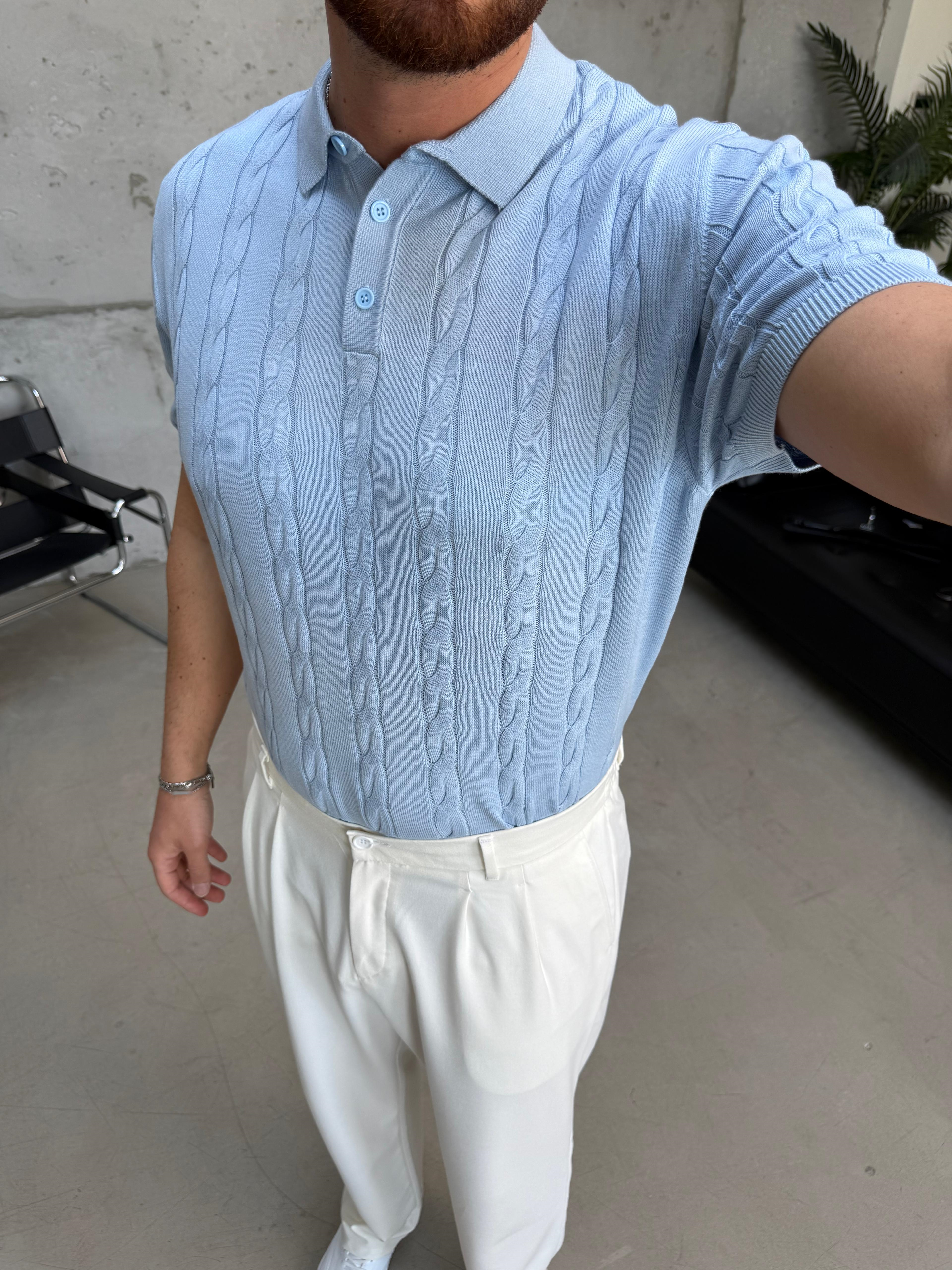 Bebe Mavi Örgü Triko Polo Yaka T-Shirt