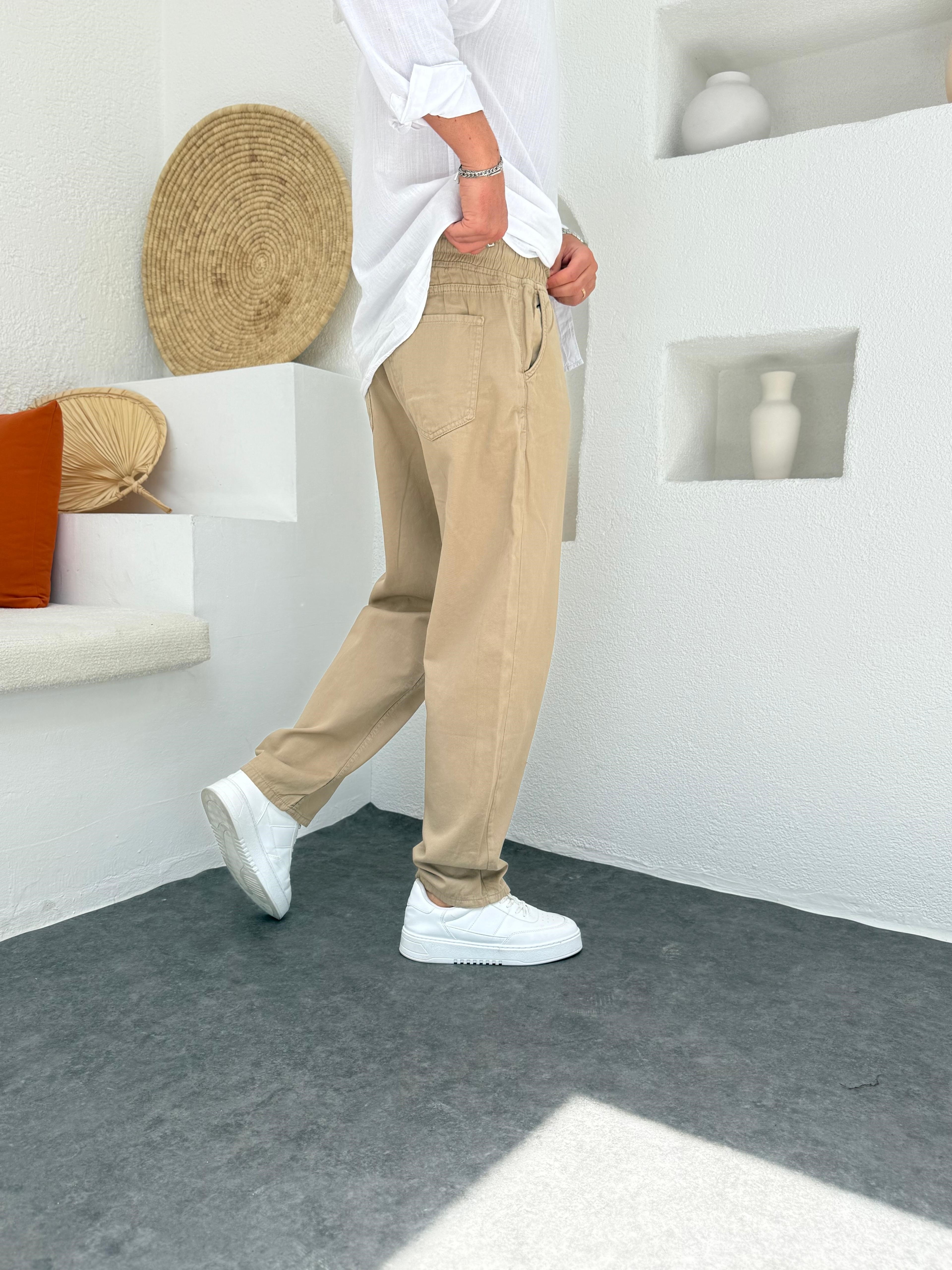 Bej Gabardin Baggy Pantolon