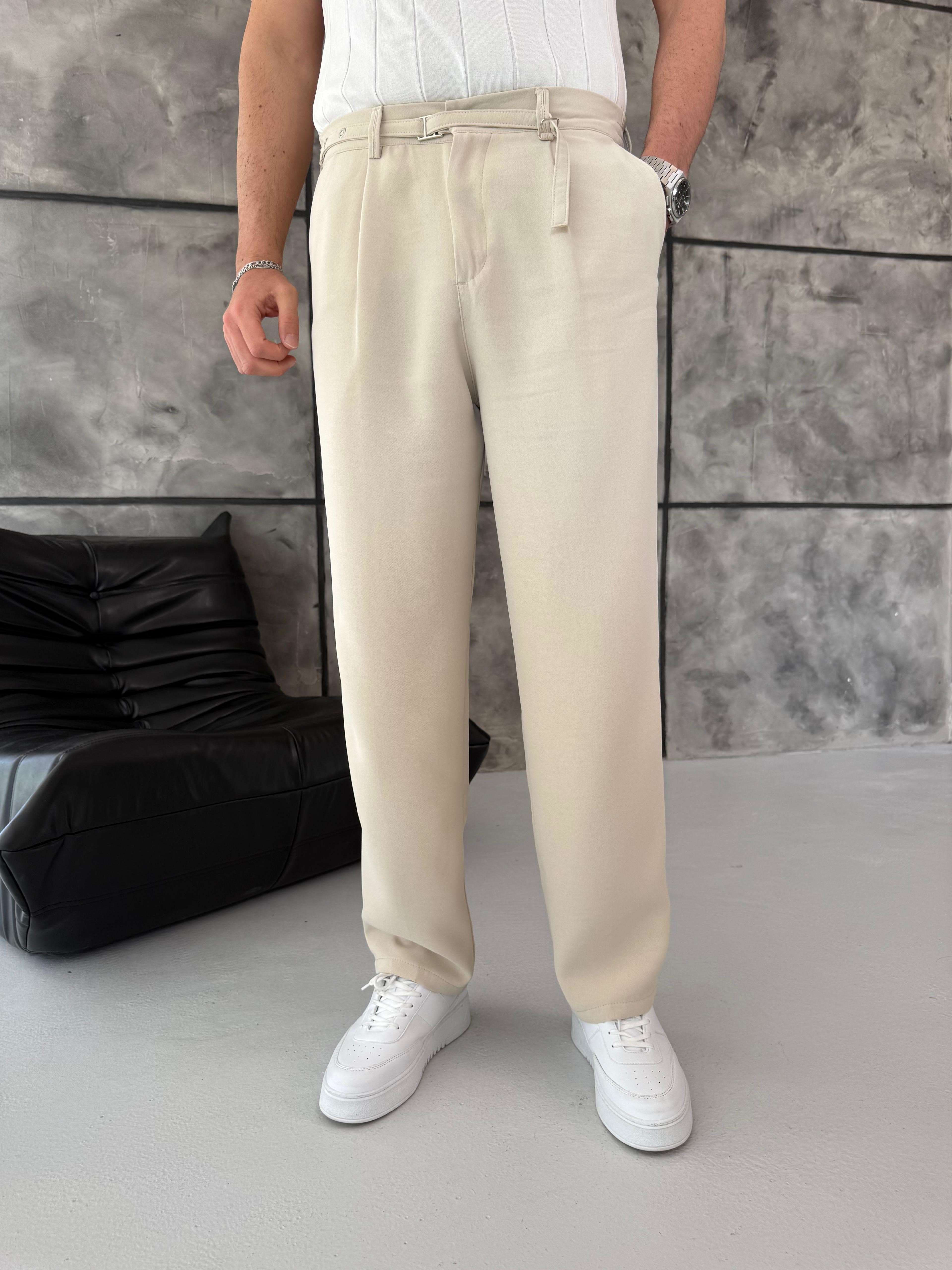Bej Premium Kemer Detaylı Pantolon