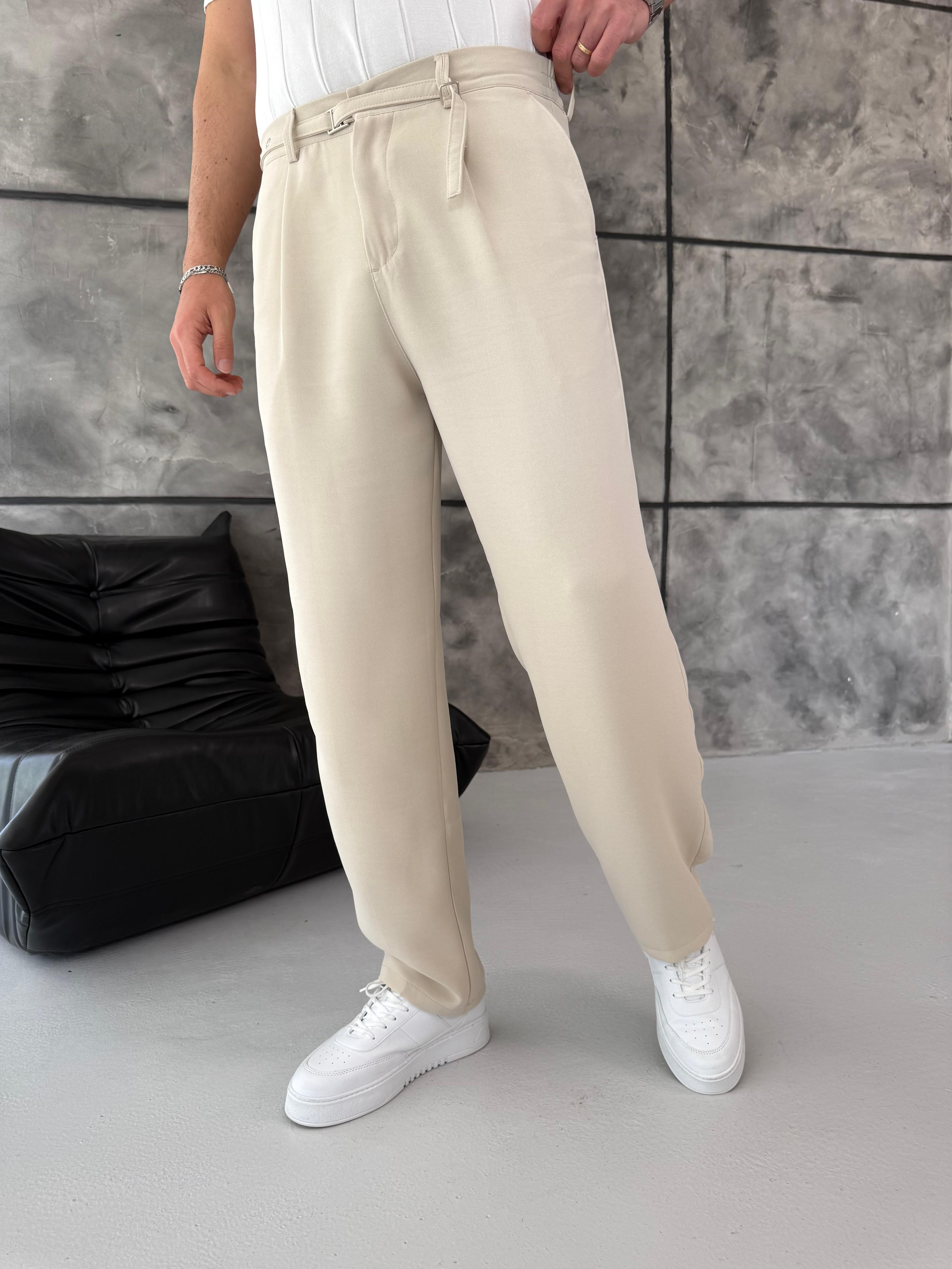 Bej Premium Kemer Detaylı Pantolon