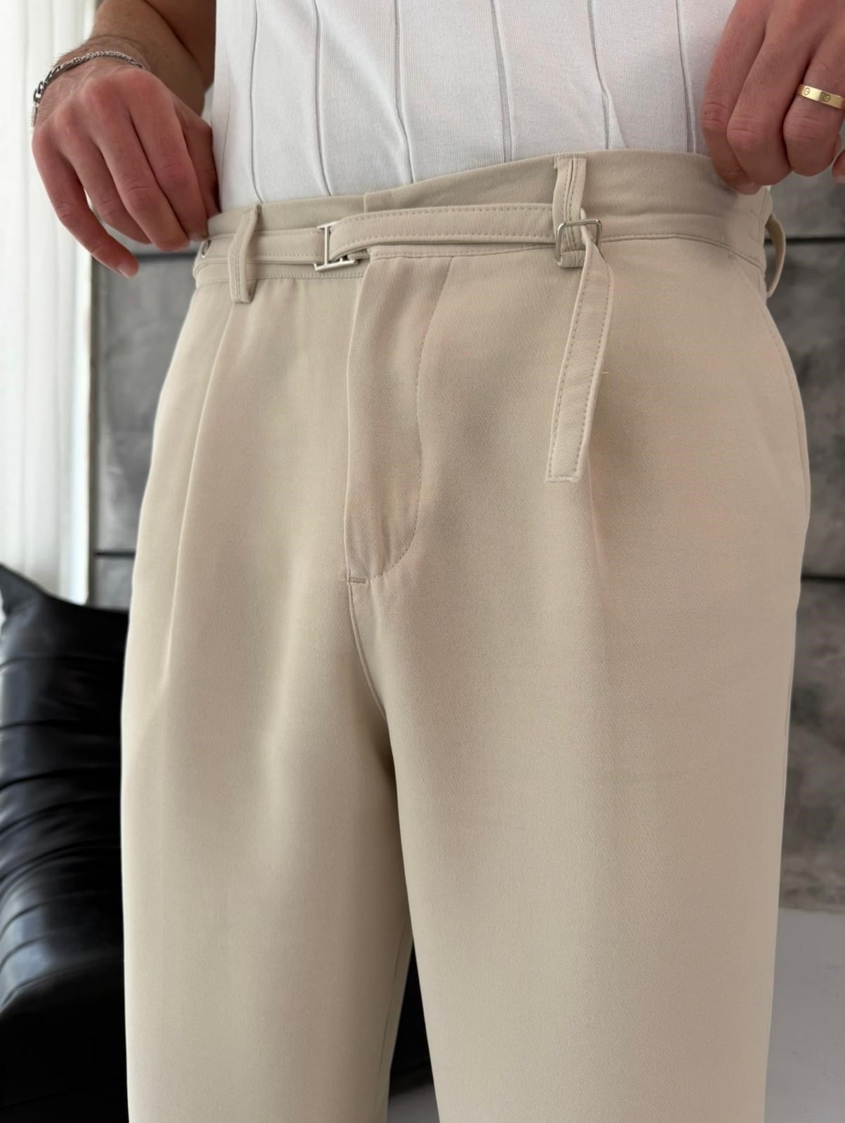 Bej Premium Kemer Detaylı Pantolon