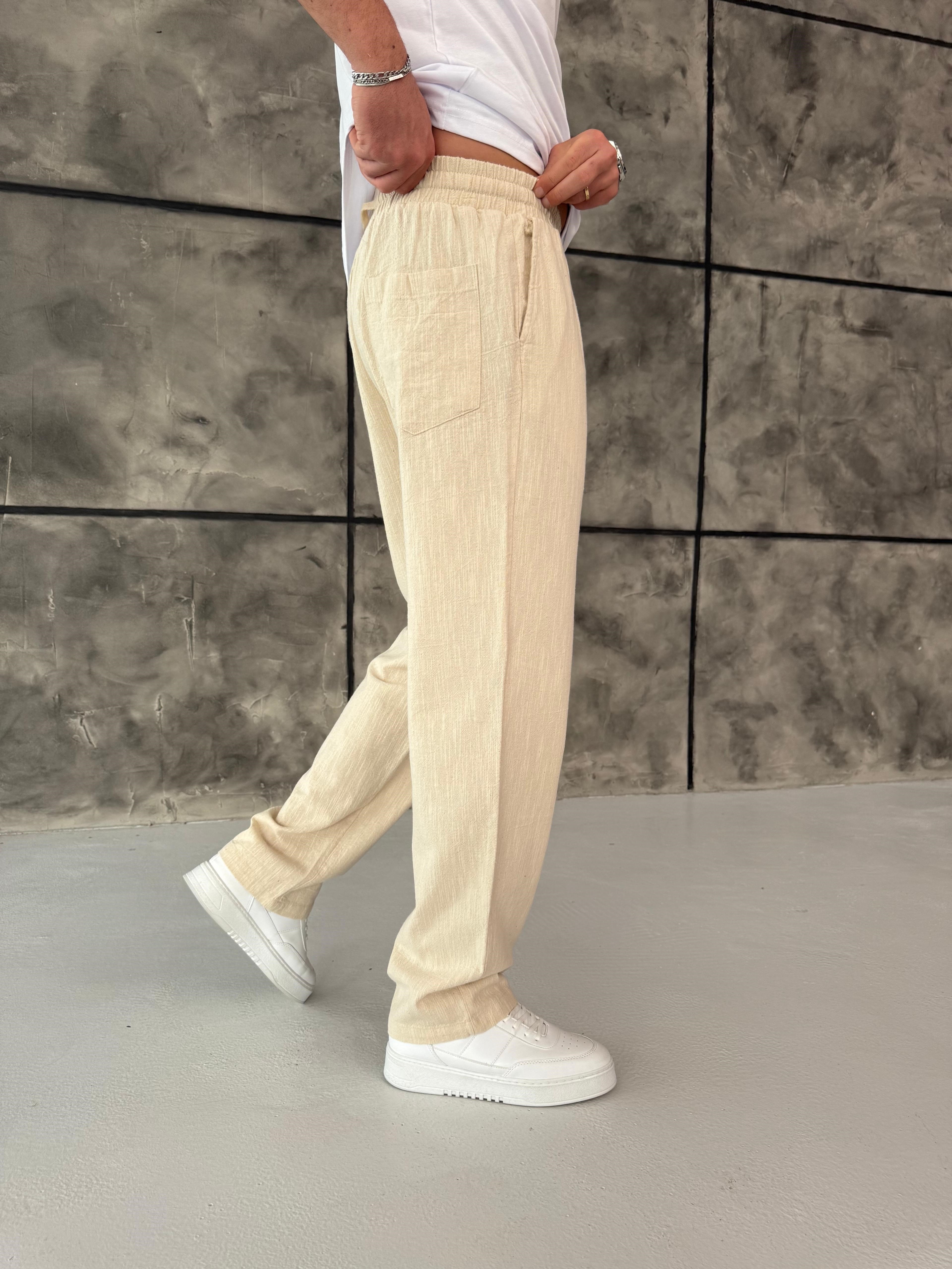 Bej Premium Keten Pantolon