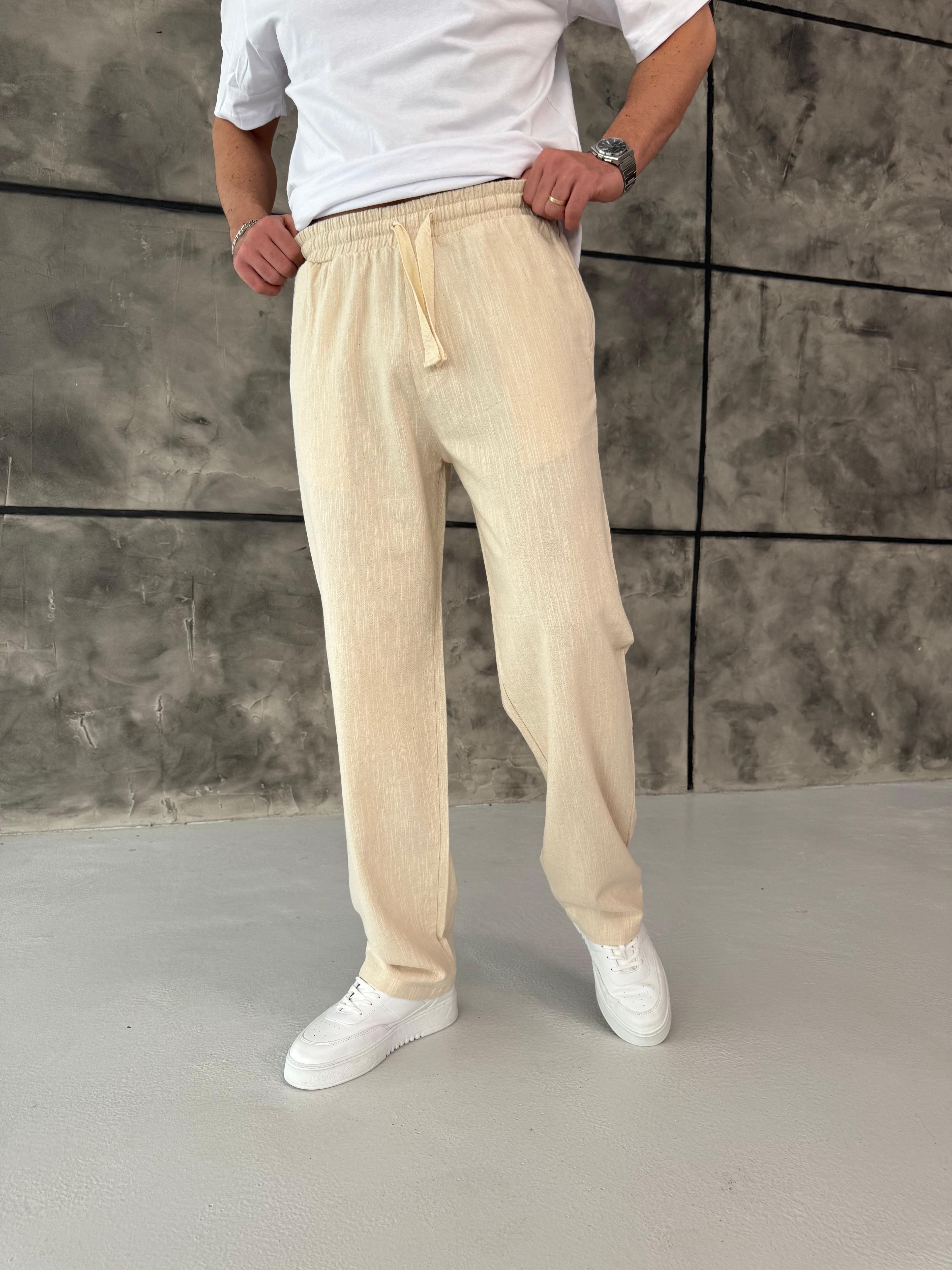 Bej Premium Keten Pantolon