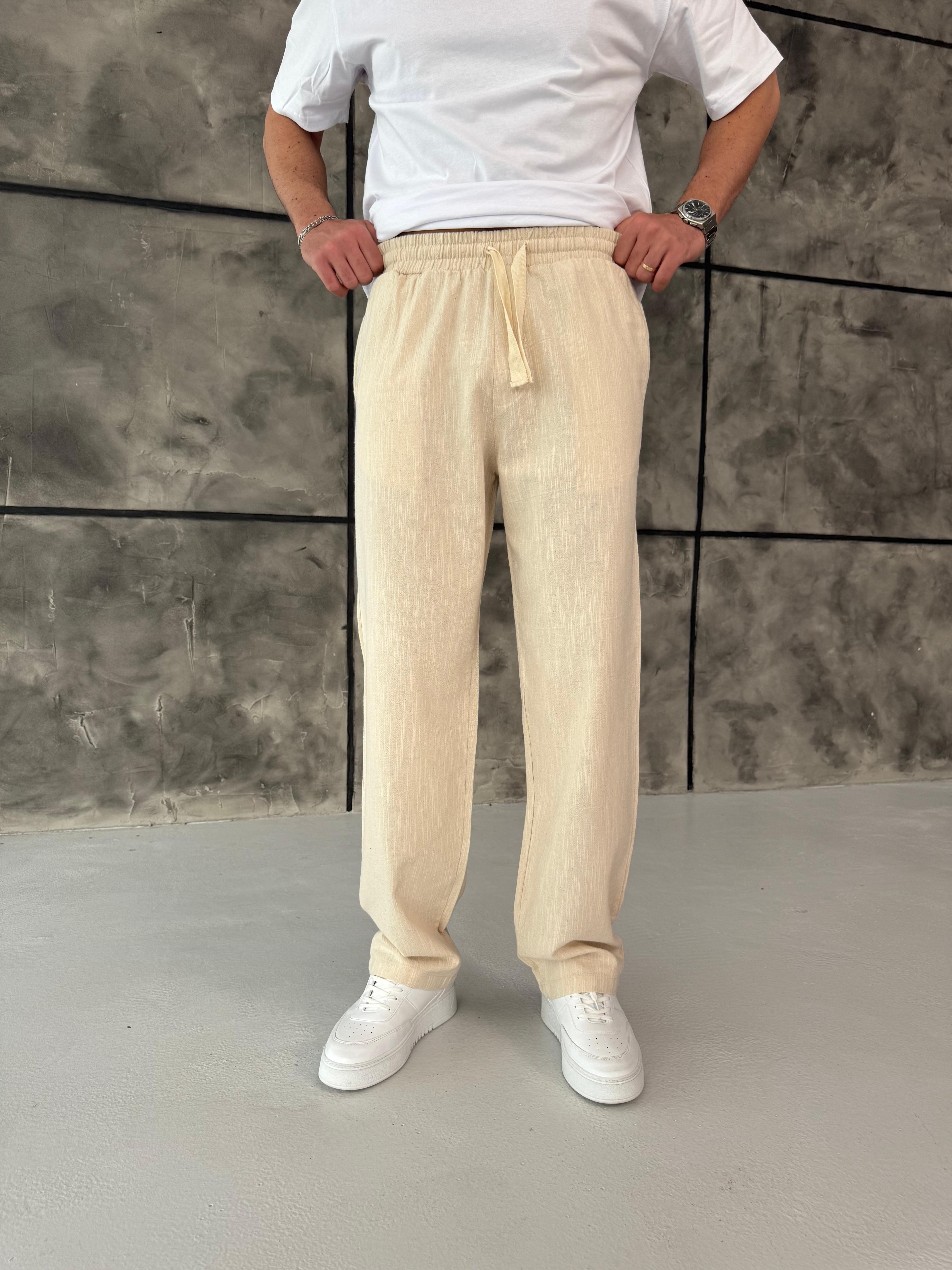 Bej Premium Keten Pantolon