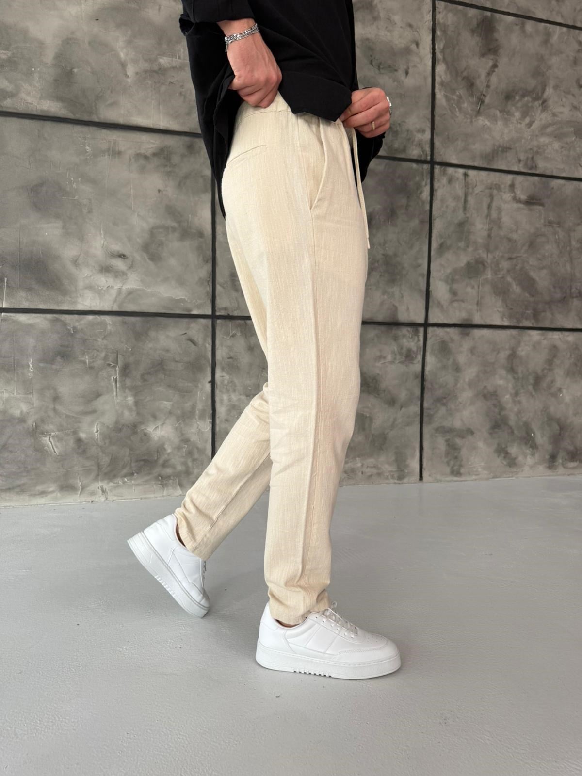Bej Regular Fit Keten Pantolon