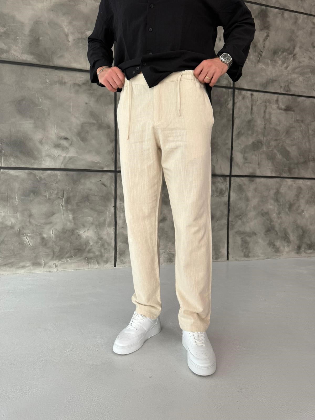 Bej Regular Fit Keten Pantolon