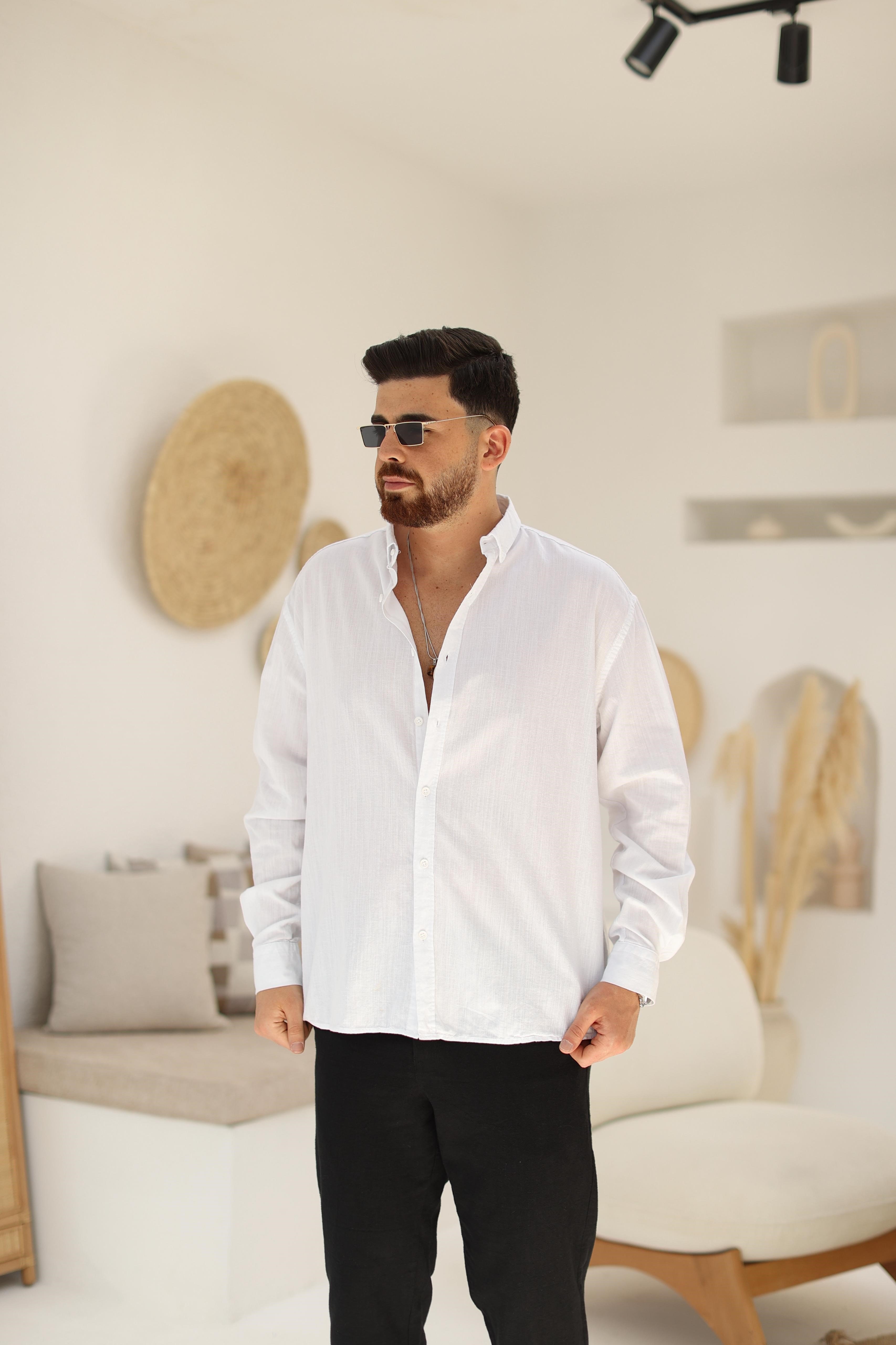 Beyaz Fresh Keten Gömlek