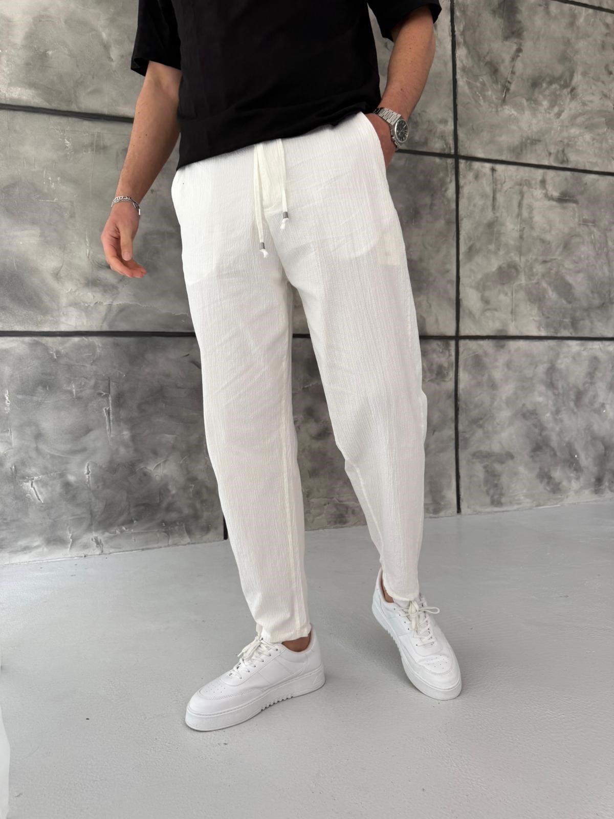 Beyaz Gofre Kumaş Boyfriend Jogger