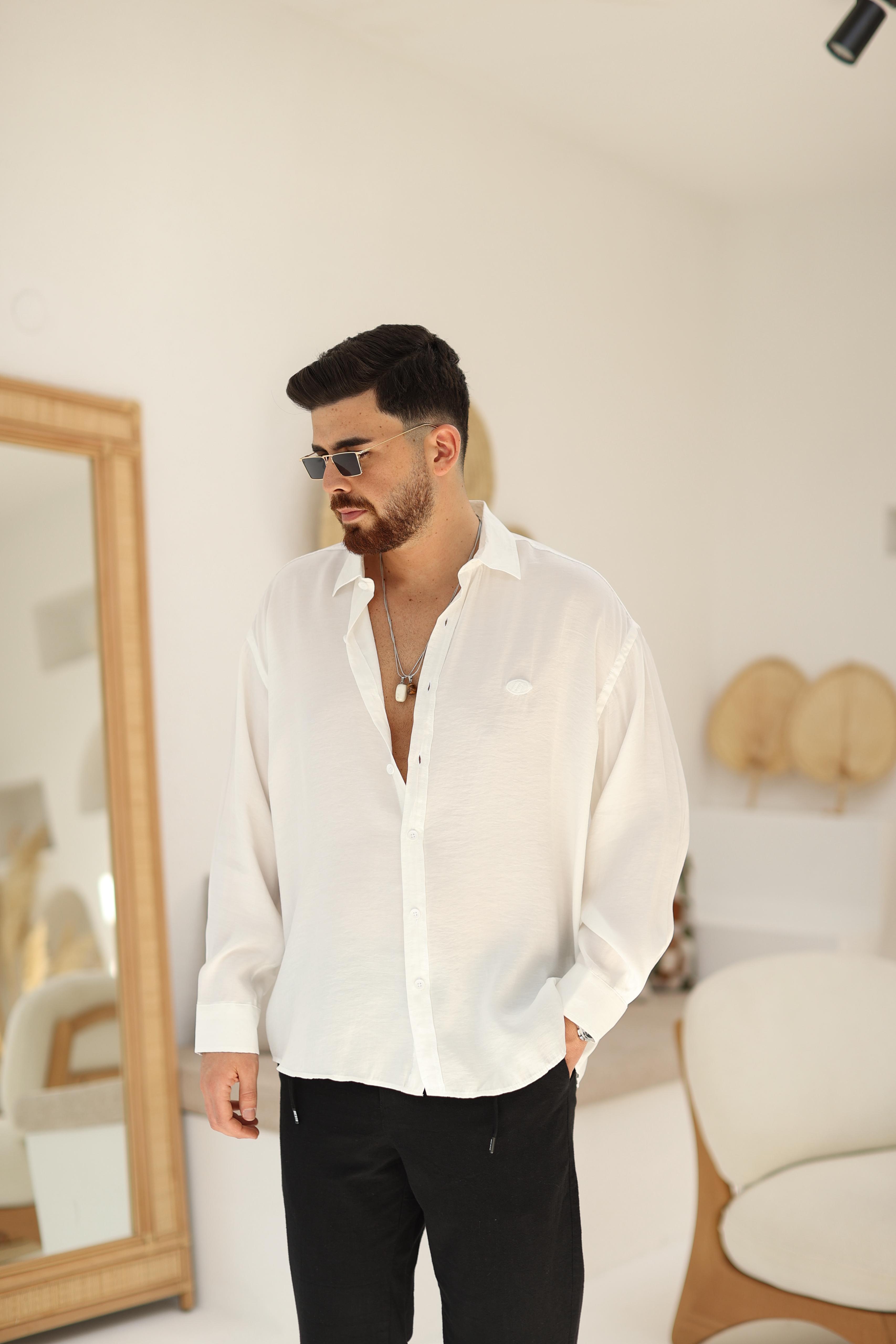 Beyaz Modal Kumaş Gömlek