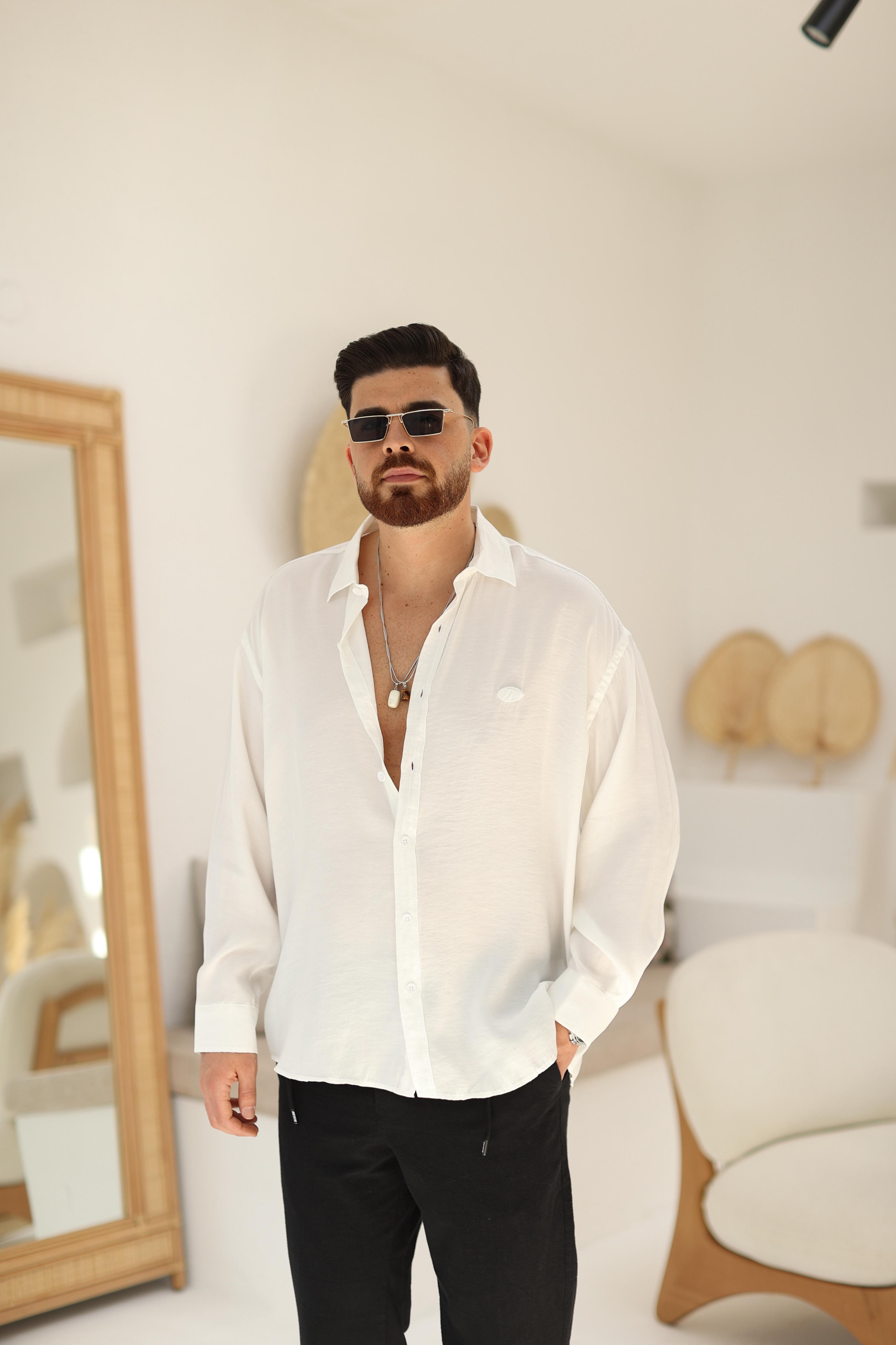Beyaz Modal Kumaş Gömlek