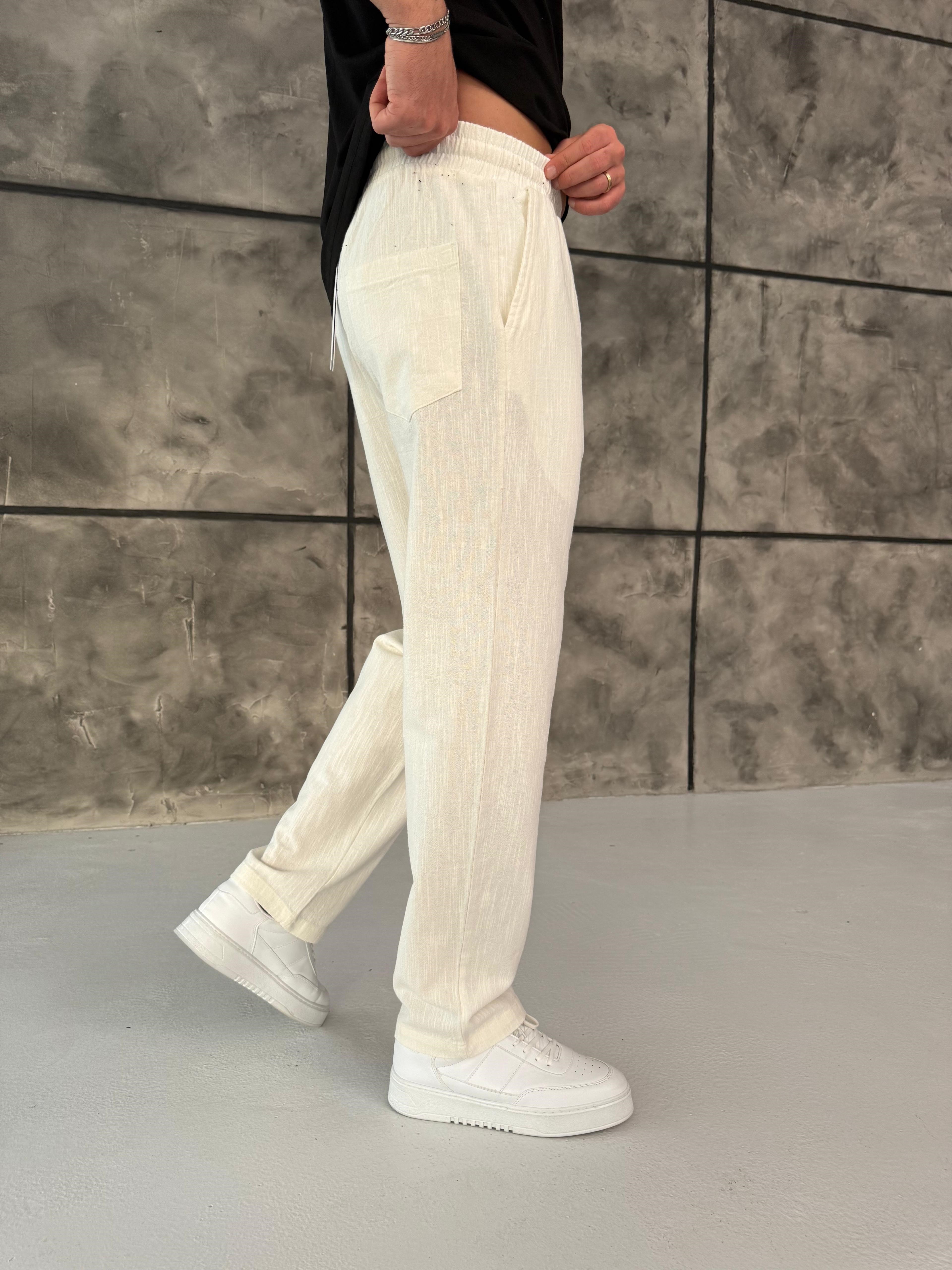 Beyaz Premium Keten Pantolon