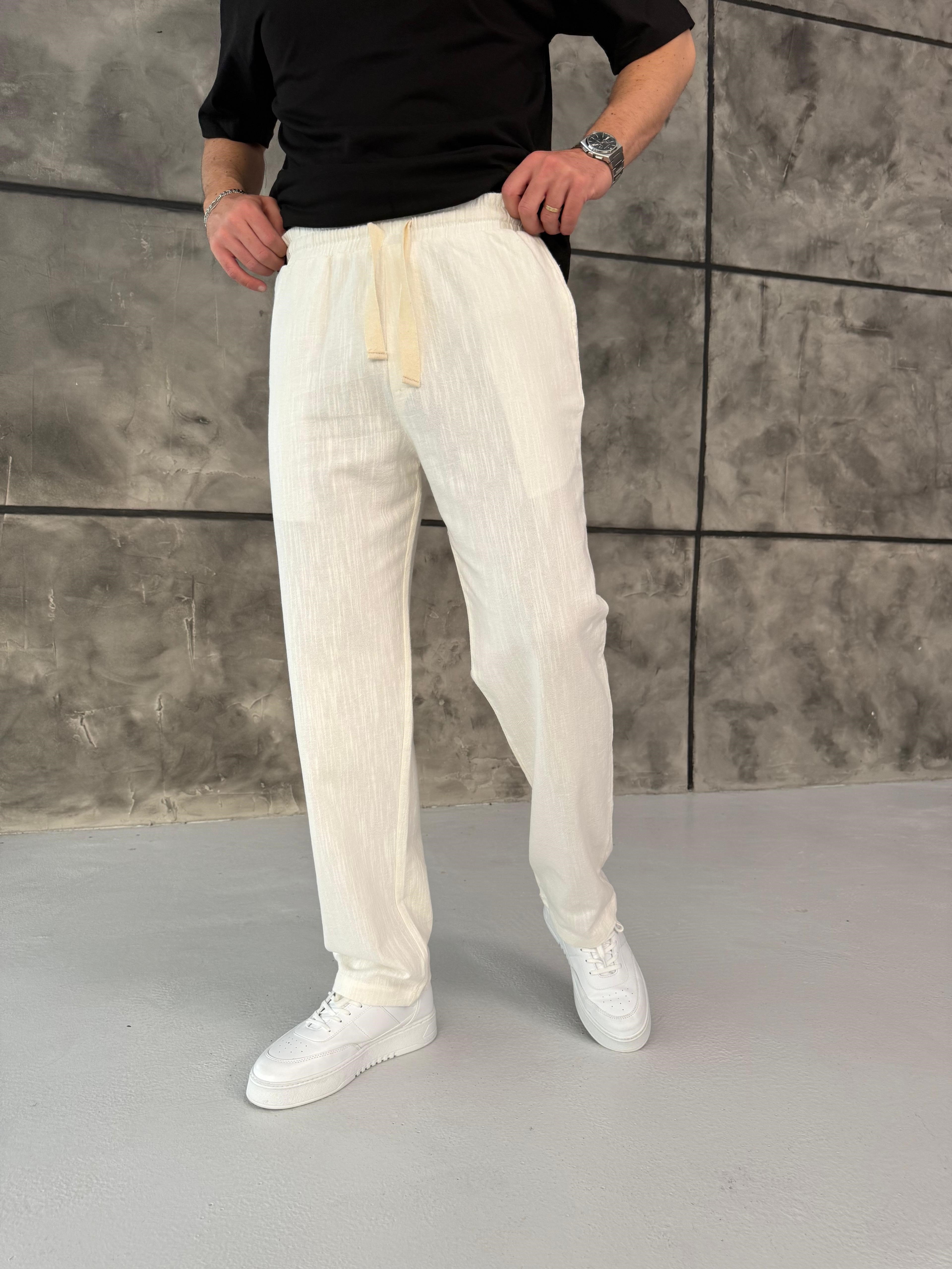Beyaz Premium Keten Pantolon