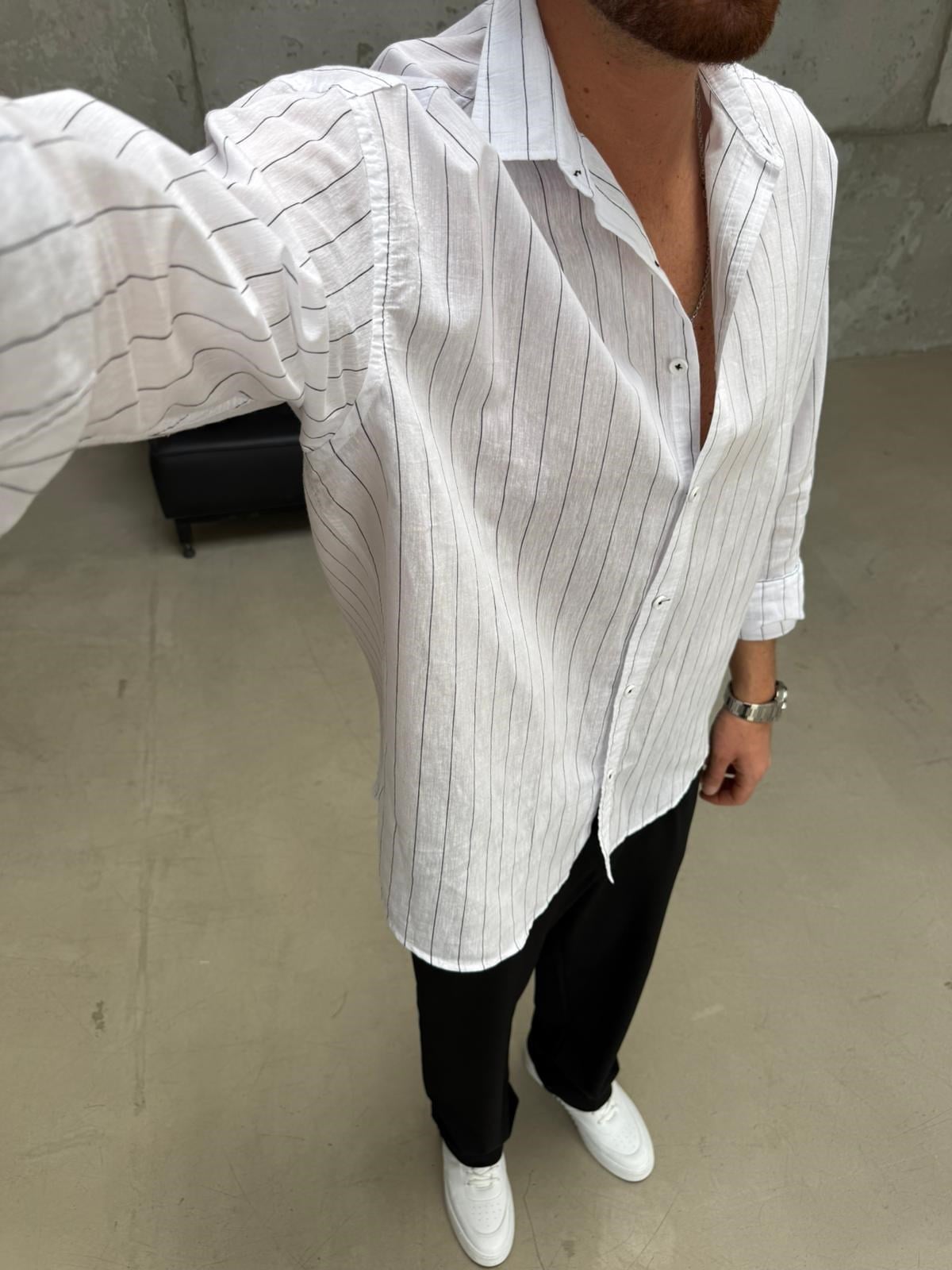Çizgili Beyaz Oversize Gömlek