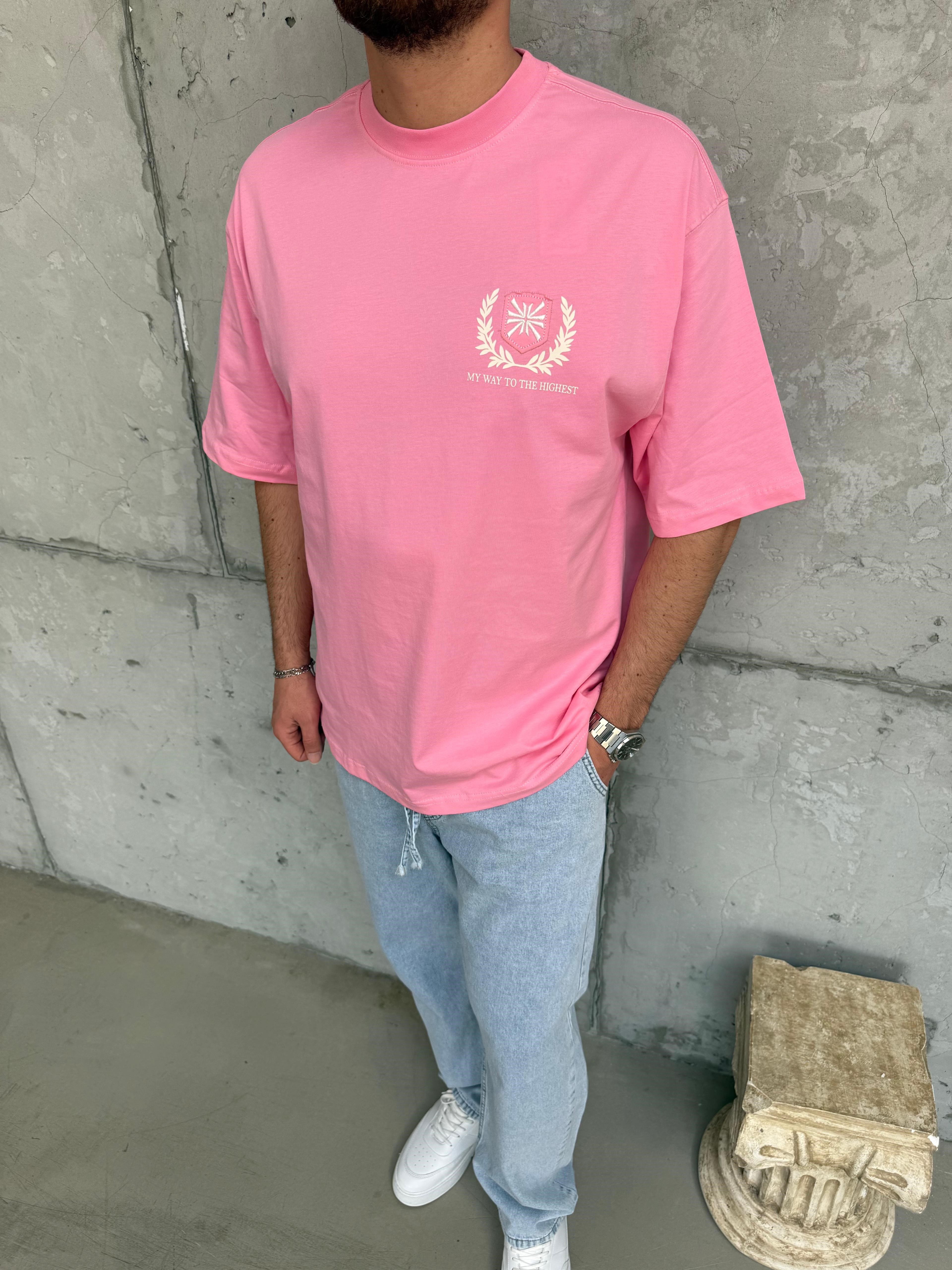 El Yazı Detay Oversize T-Shirt Pembe